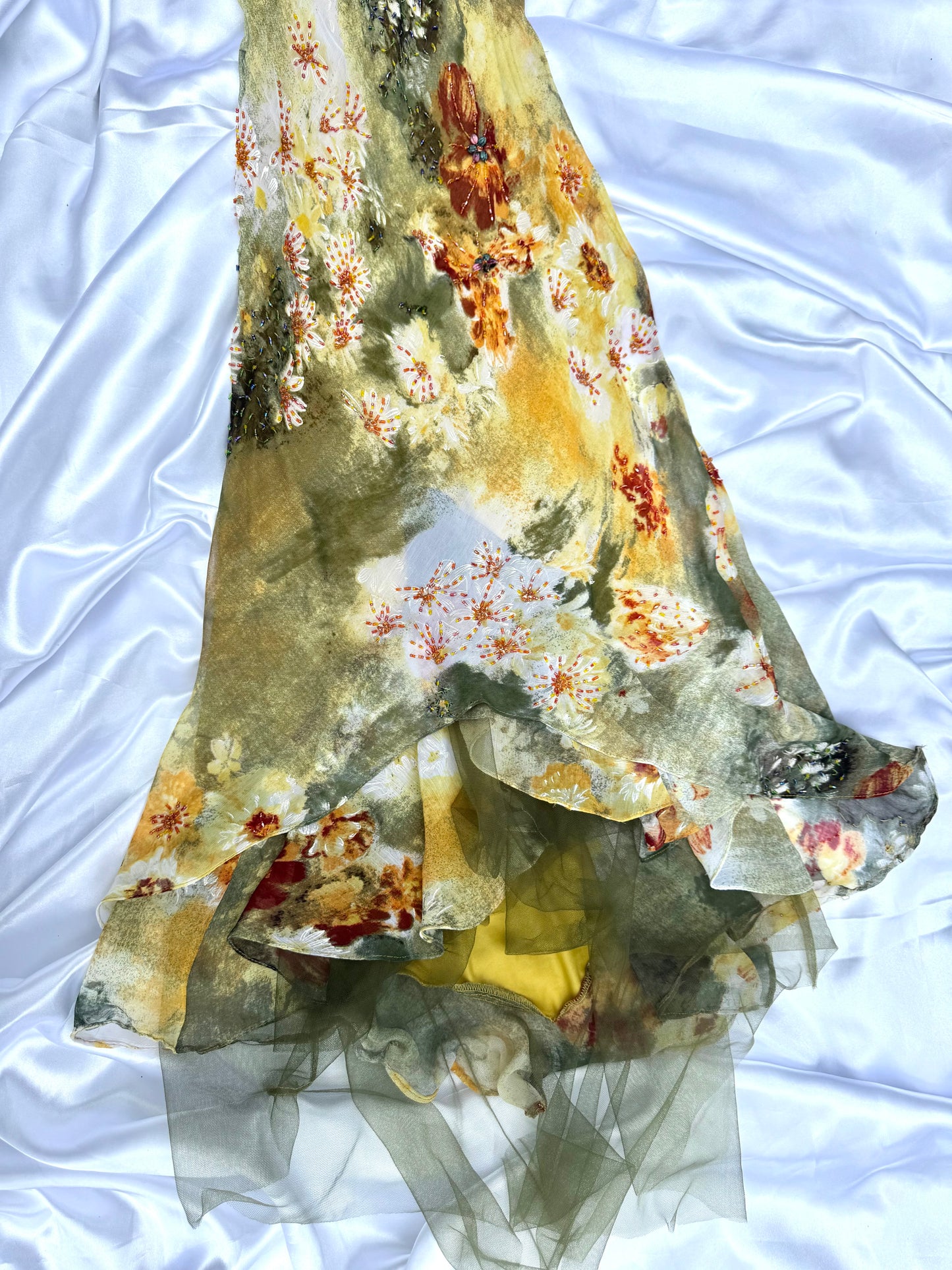 Stunning Beaded Vintage Green Flower Dress