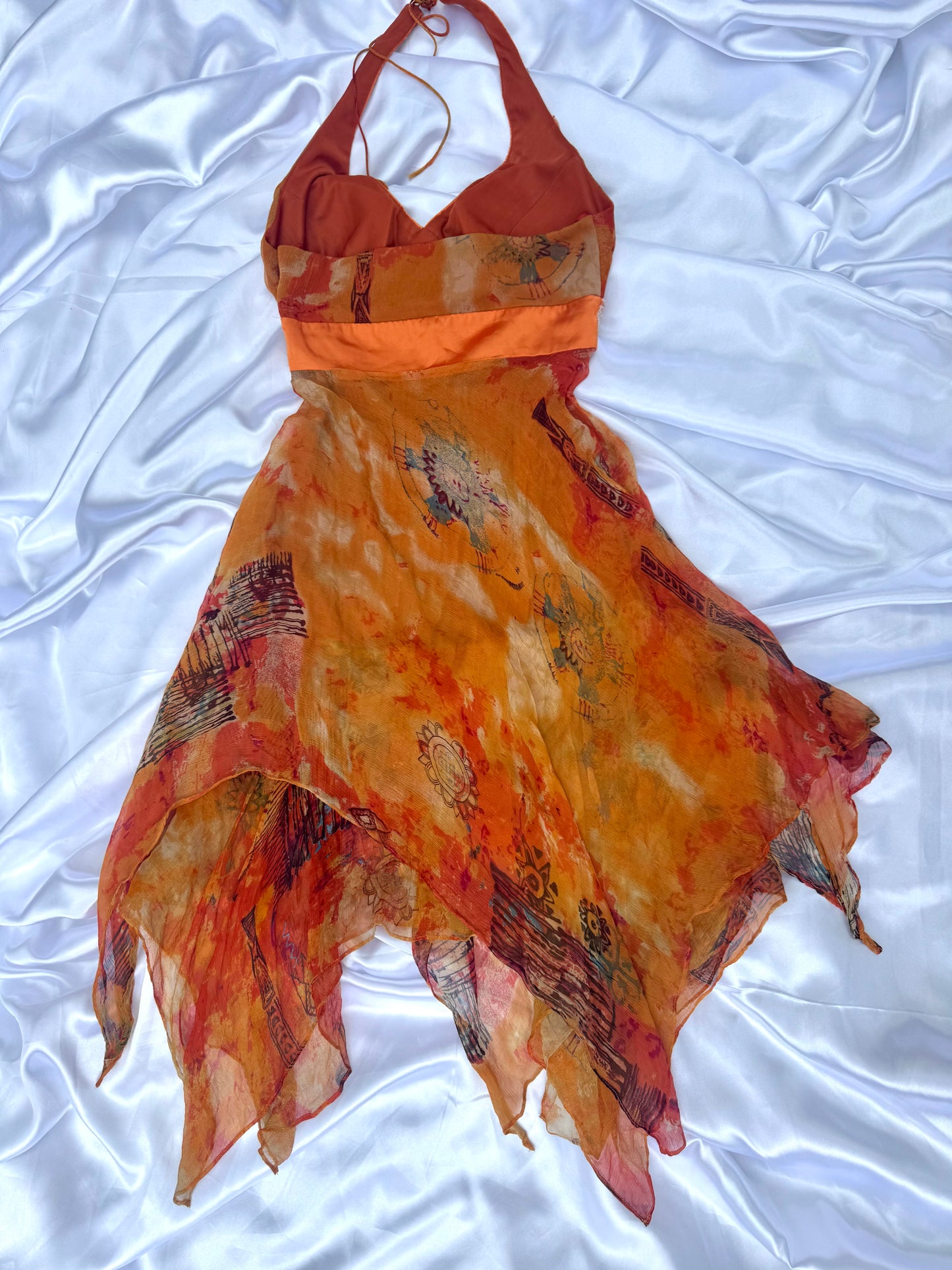 Orange Silk Beaded Vintage Dress