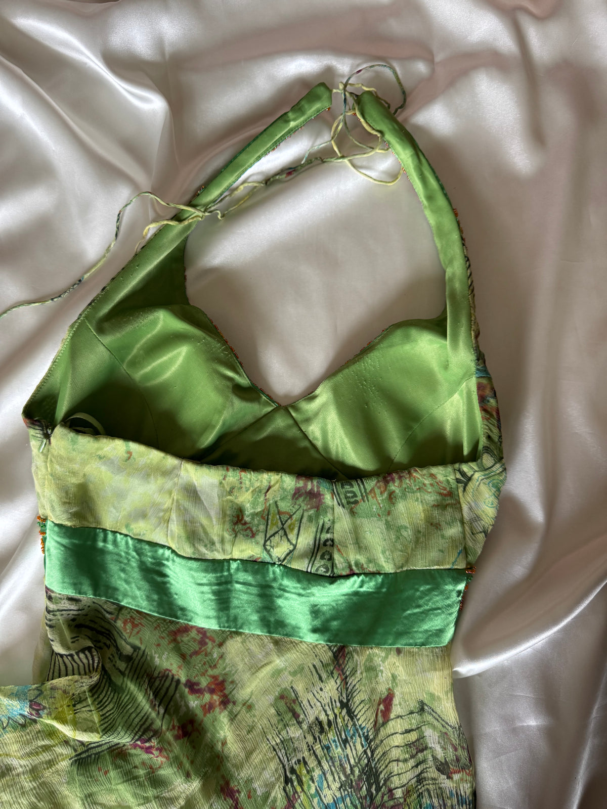 Green Silk Beaded Vintage Dress