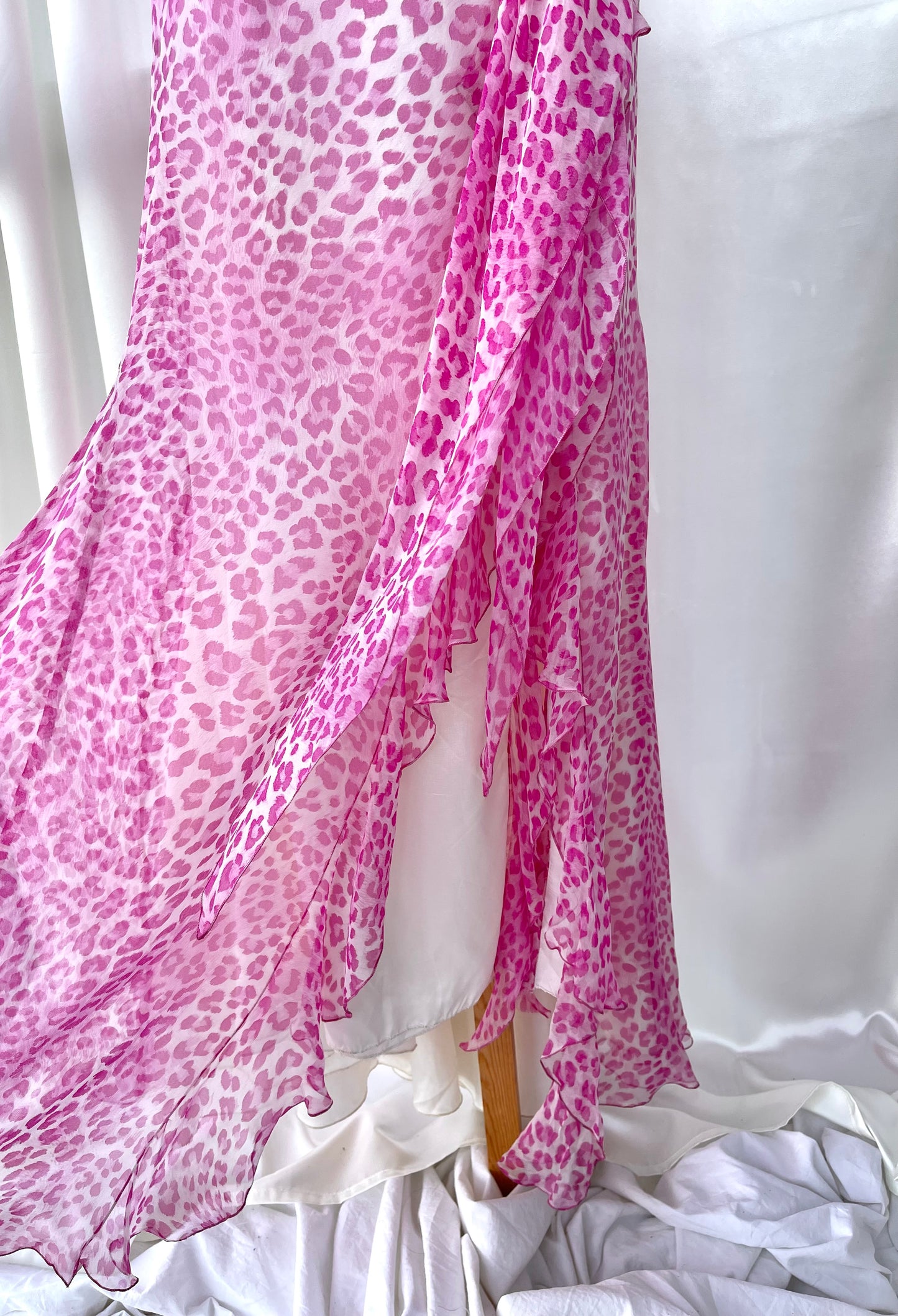 Pink Silk Vintage Leopard Panther Print Dress