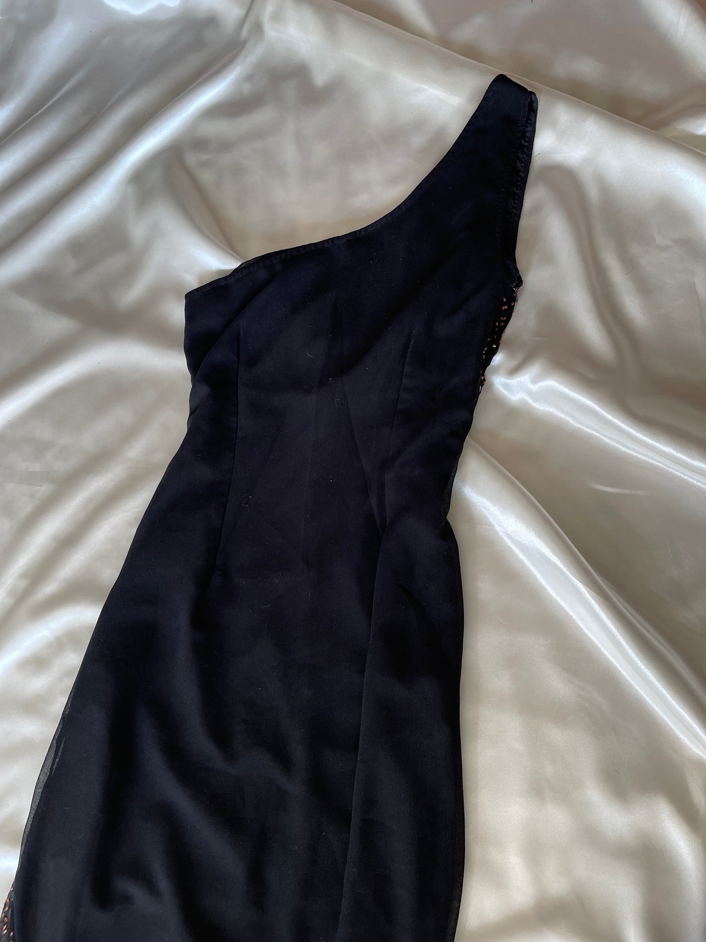 Black Beaded One Shoulder Vintage Gown