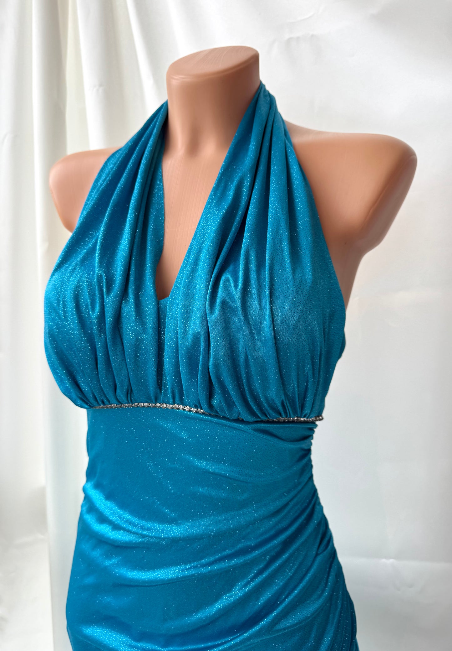 Sparkly Turquoise Blue Halter Neck Vintage Dress