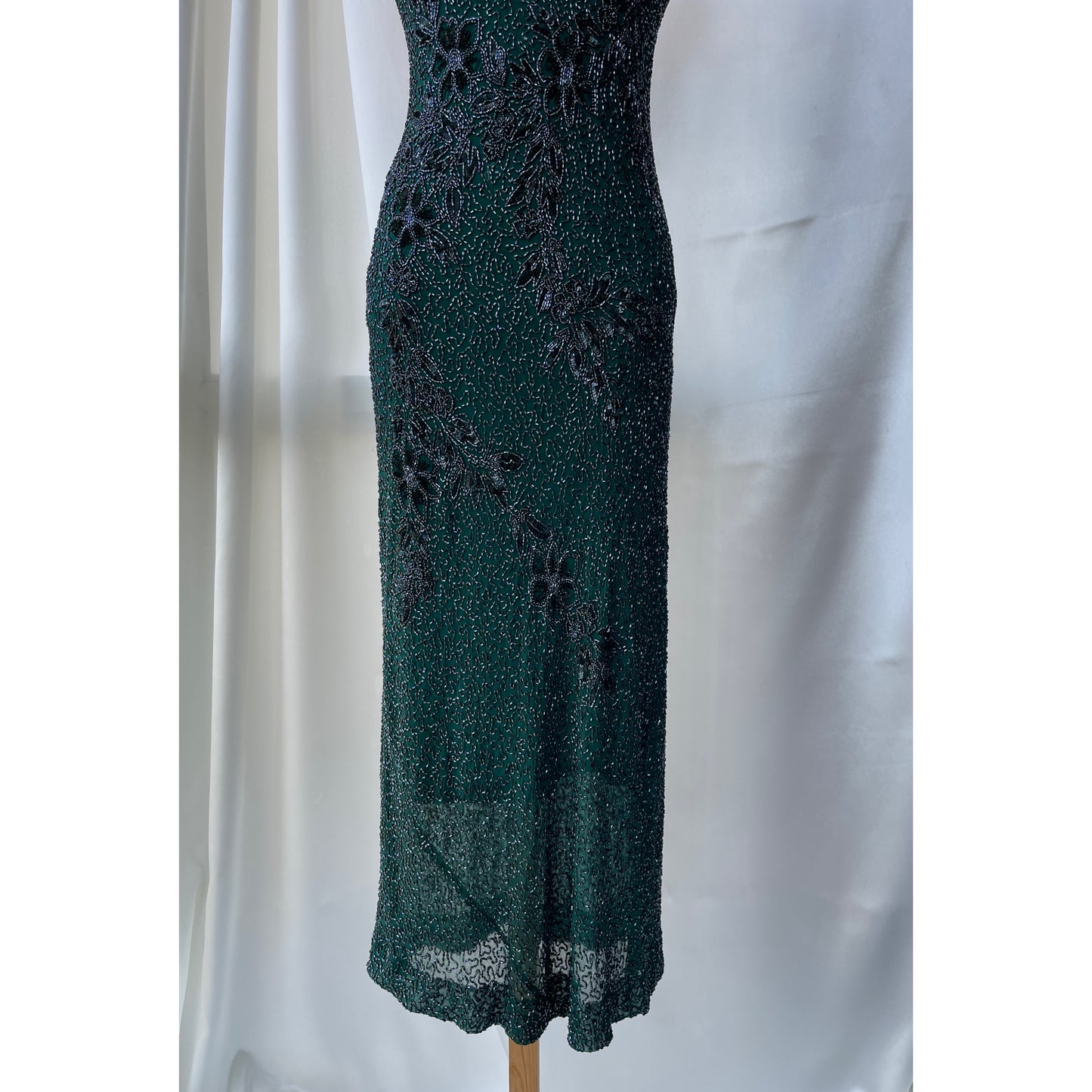 Vintage Long Green Fully  Beaded Dress