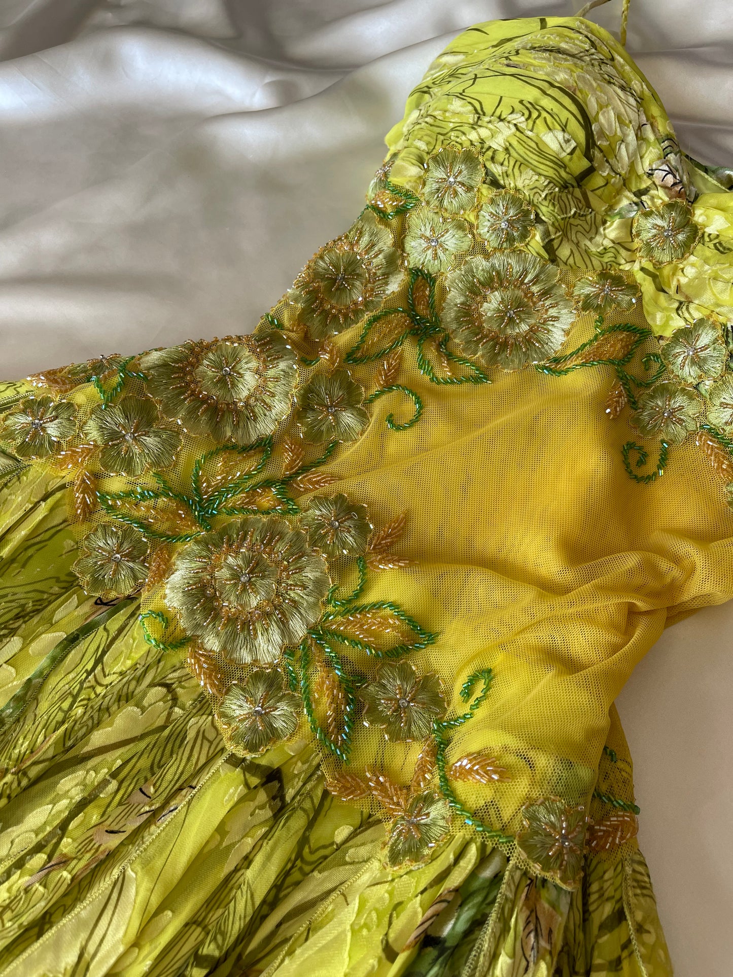 Spectacular Green Beaded Floral Dress