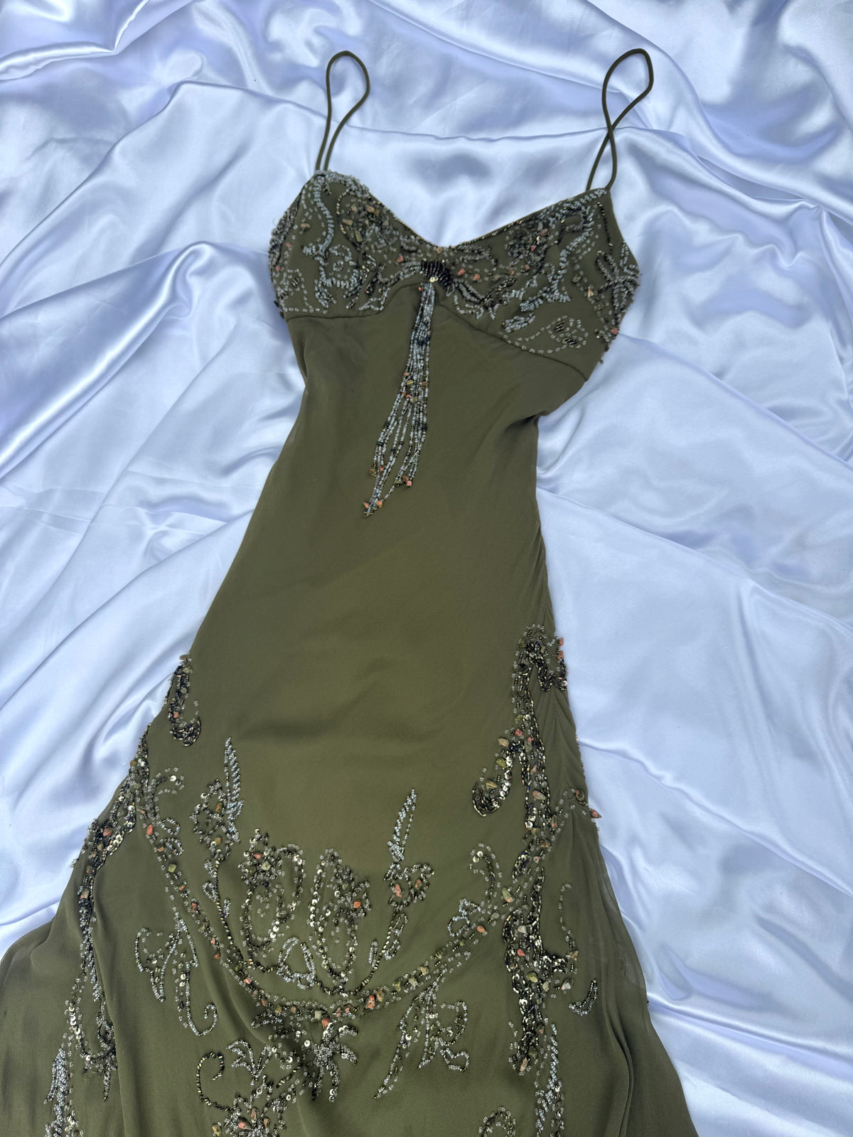 Spectacular Green Beaded Long dress