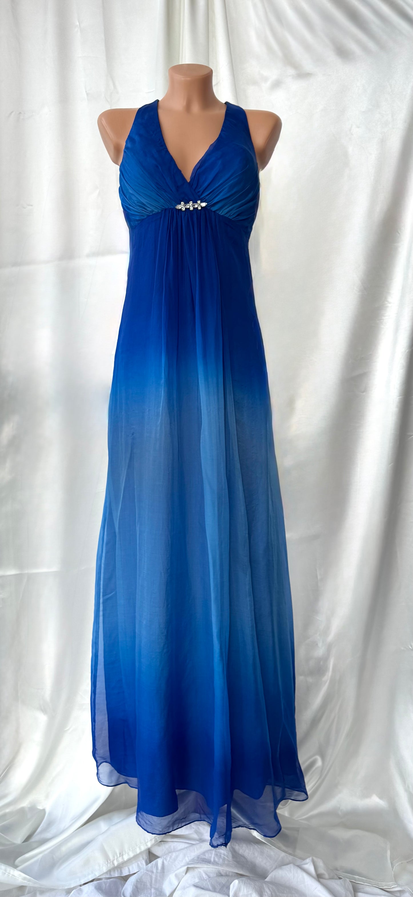 Blue Lagoon Silk Vintage Long Ombre Summer Dress