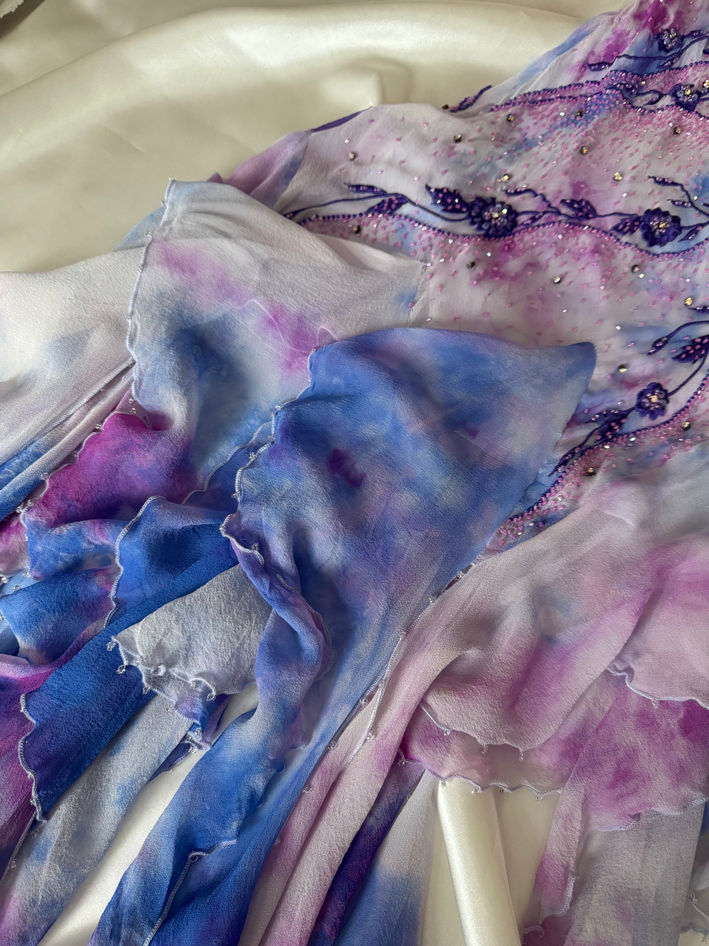 Vintage Frill Skirt Purple and White Beaded Silk Dress