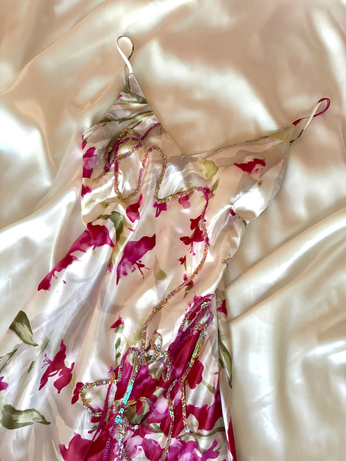 Absolutely Beautiful Sequin White & Pink Vintage Dress