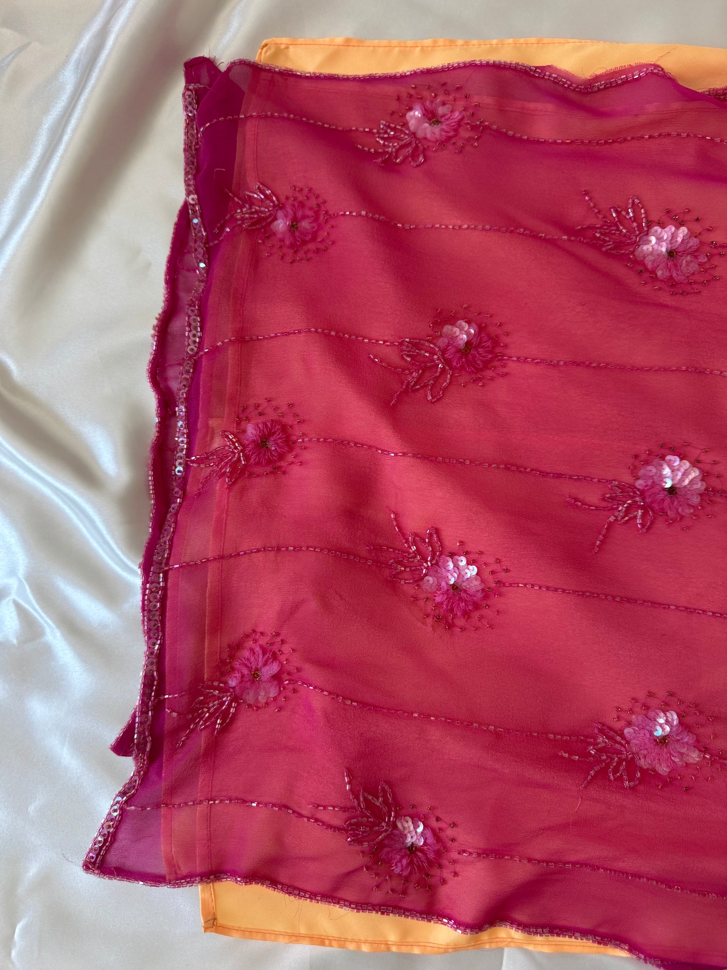 Stunning Beaded Vintage Pink Flower Silk Dress