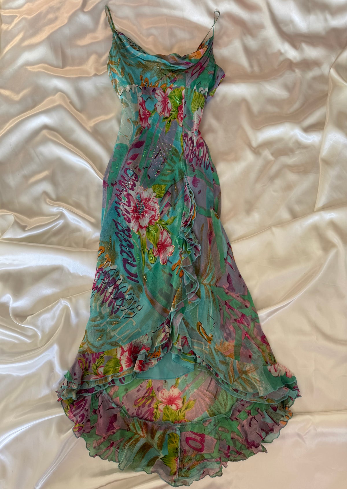 Stunning Beaded Vintage Blue Flower Dress