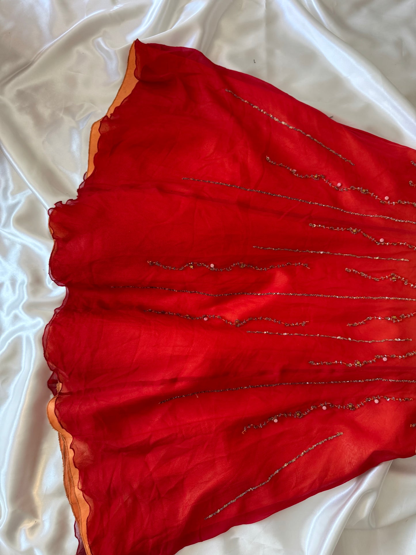 Stunning Beaded Vintage Orange Ombre Silk Dress