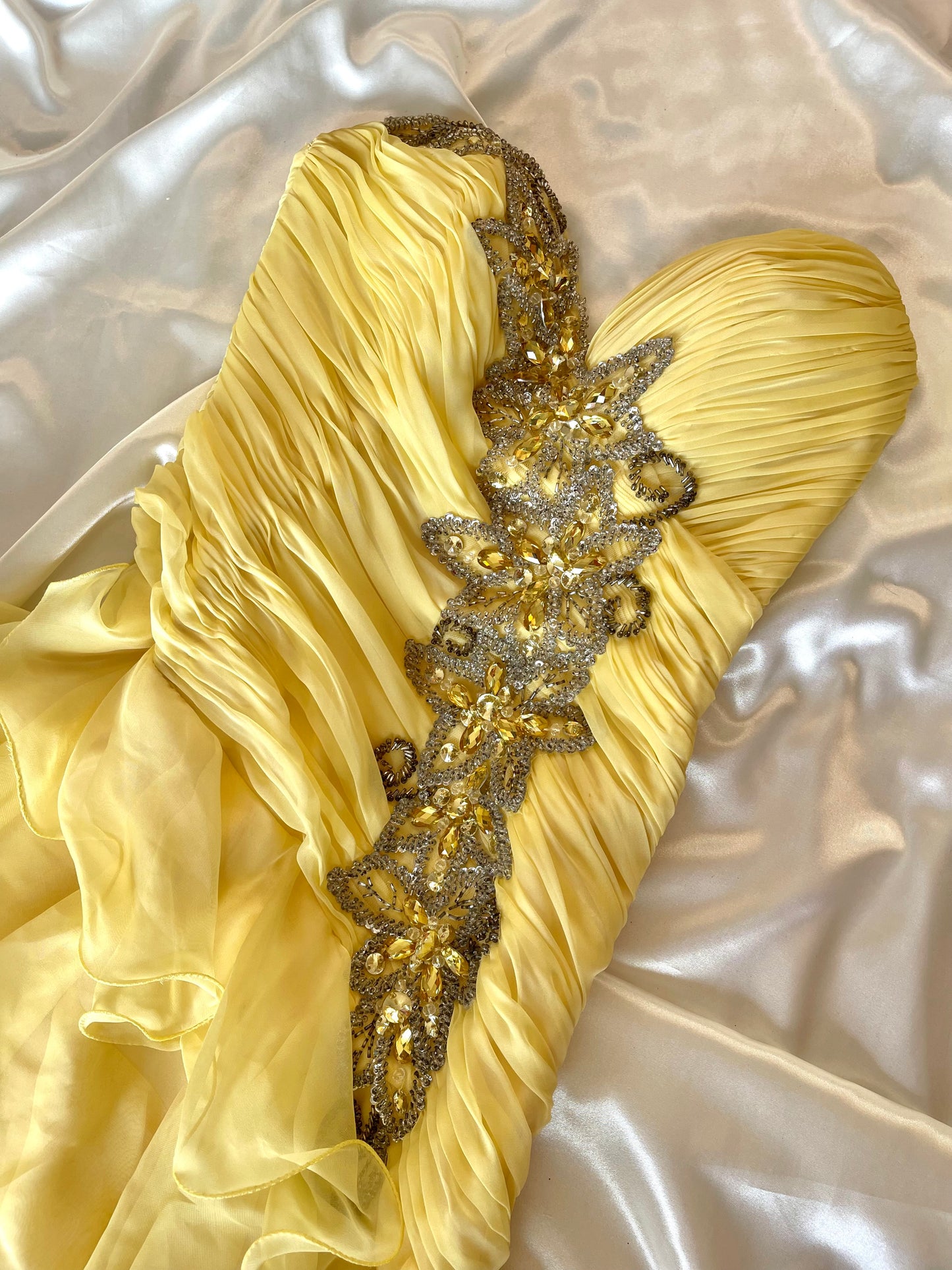 Stunning Asymmetrical Yellow Beaded Vintage Dress