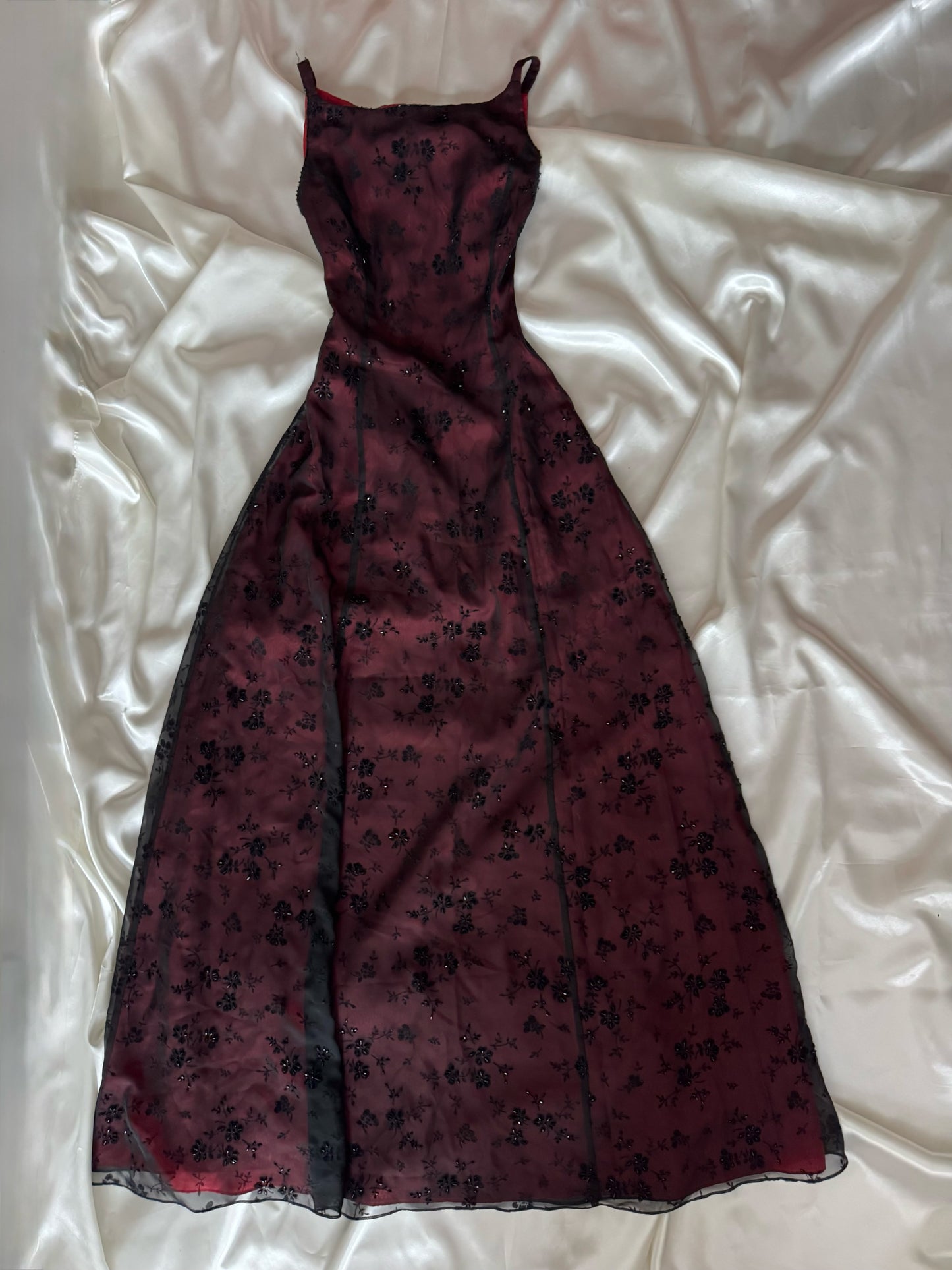 Gorgeous Red & Black Tulle Beaded Gothic Vintage Gown