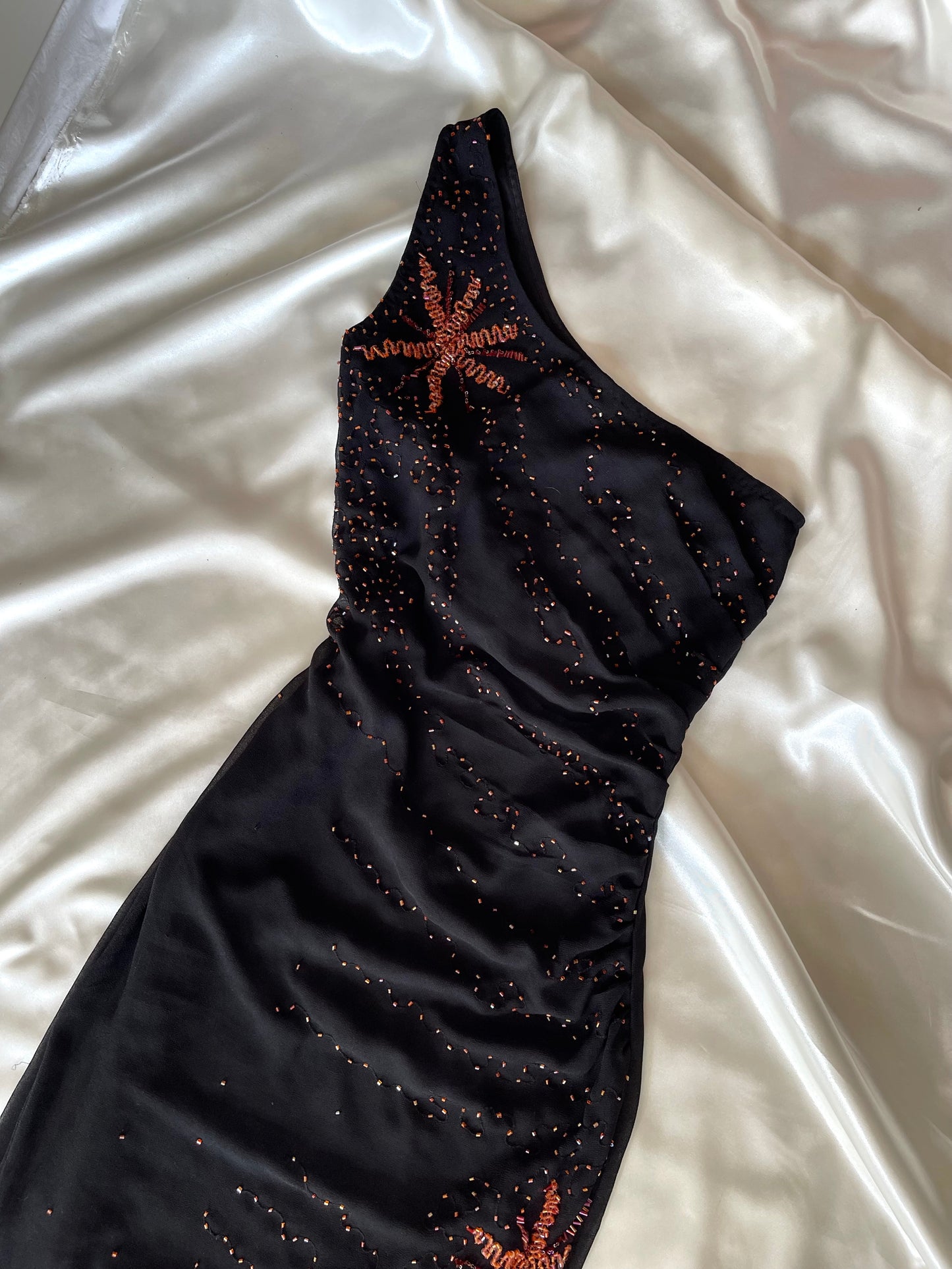 Black Beaded One Shoulder Vintage Gown