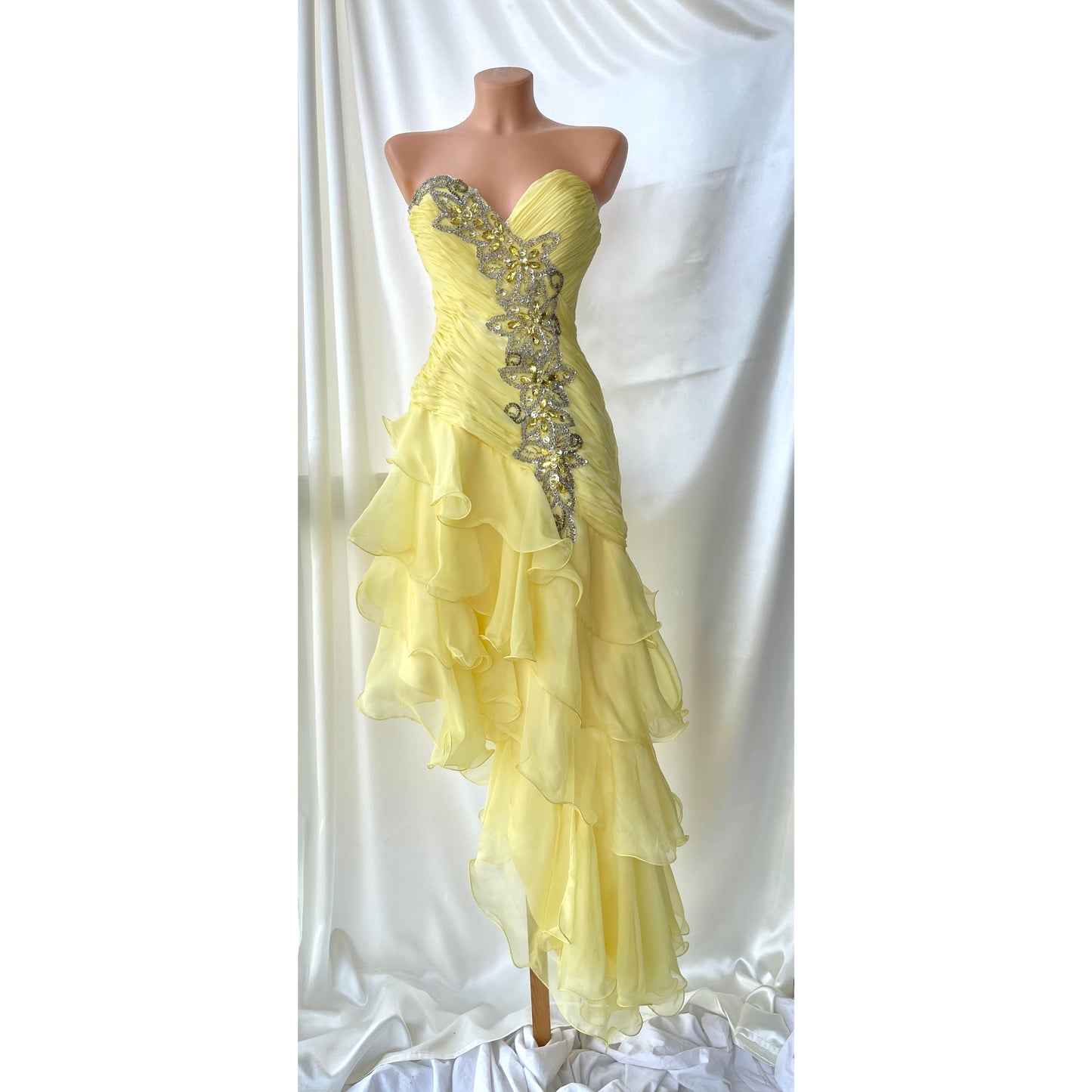 Stunning Asymmetrical Yellow Beaded Vintage Dress