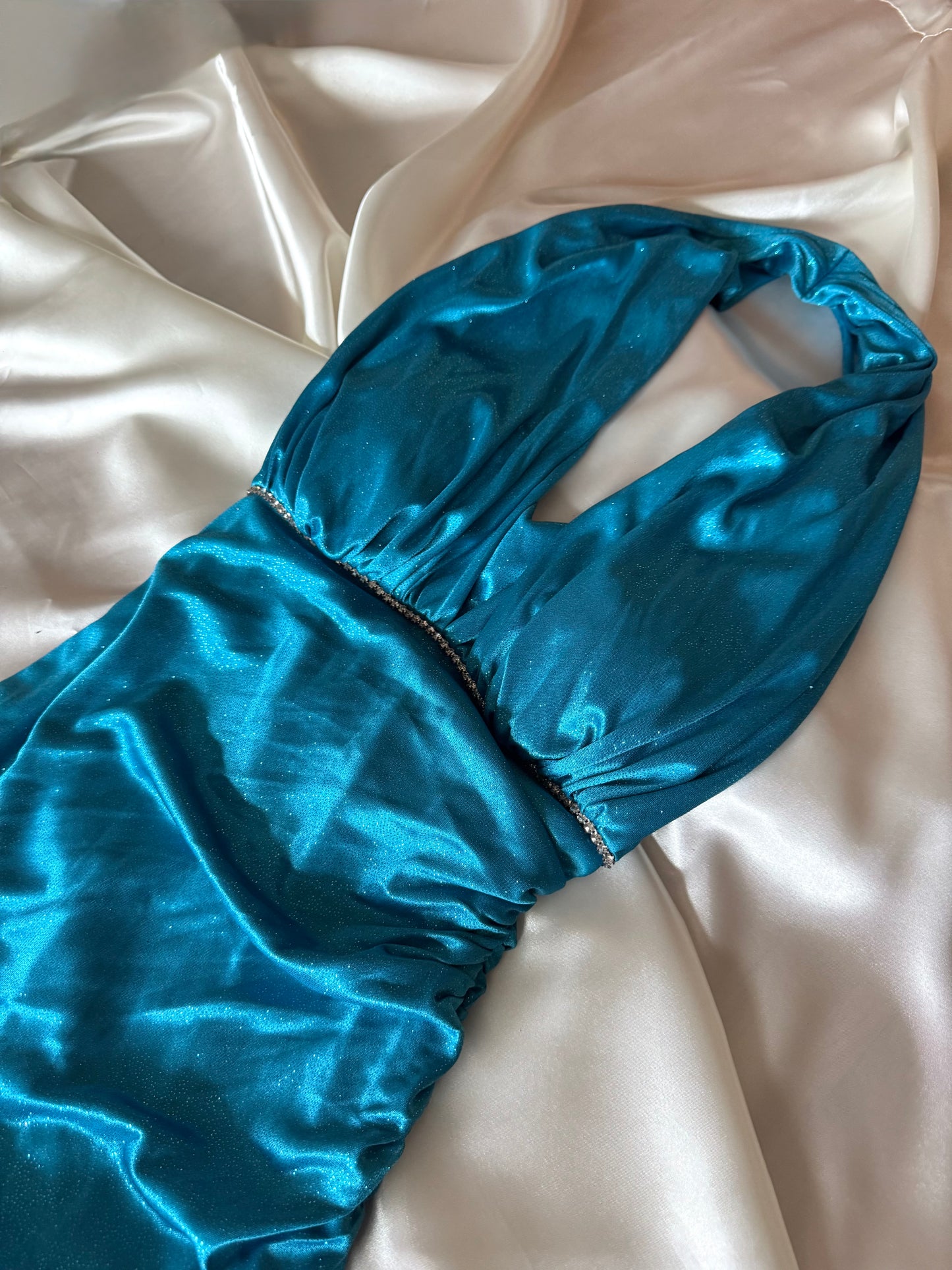 Sparkly Turquoise Blue Halter Neck Vintage Dress