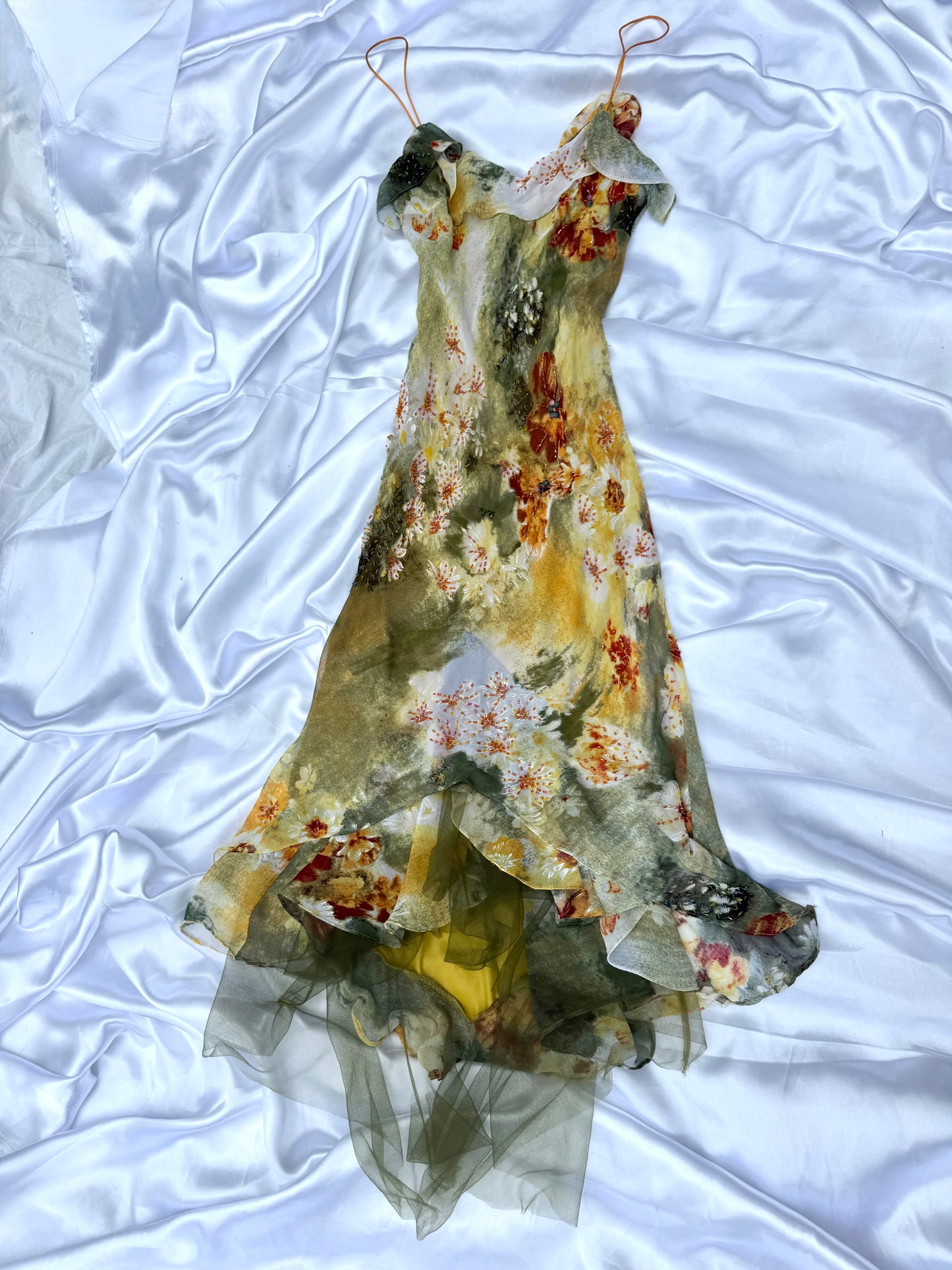 Stunning Beaded Vintage Green Flower Dress