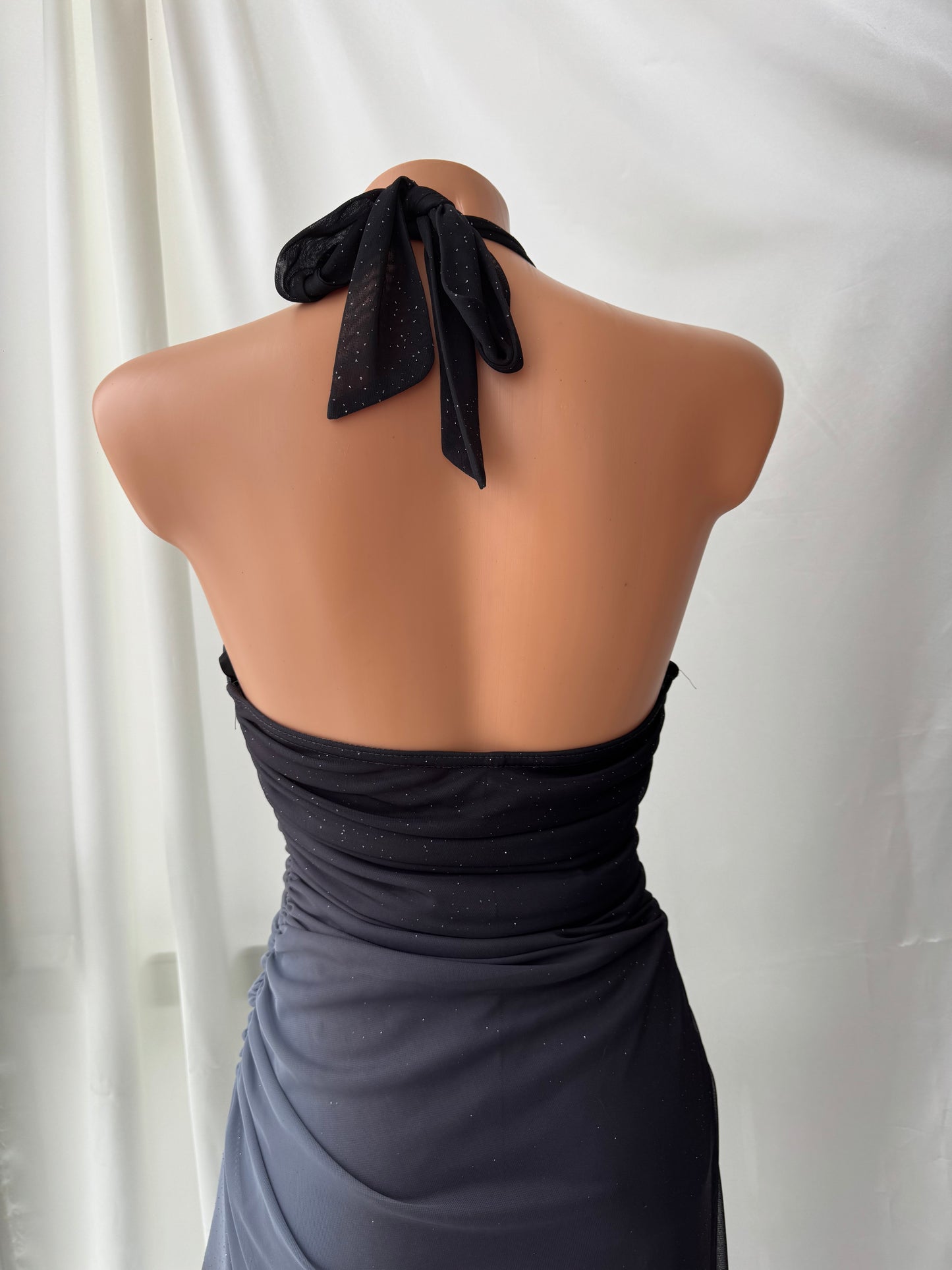 Sparkly Ombre Gray Halter Neck Vintage Dress