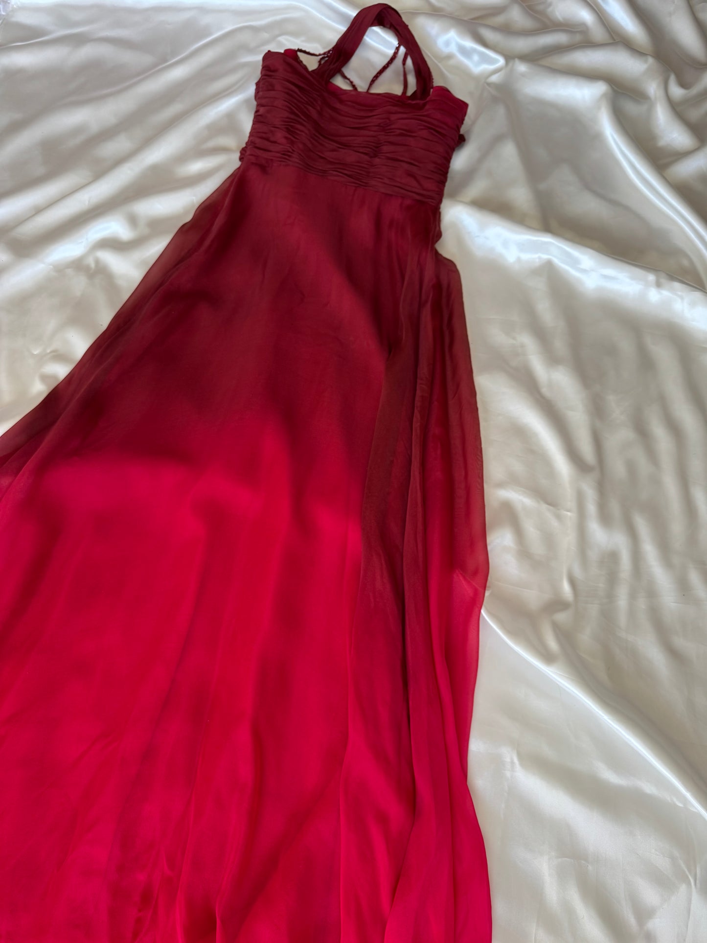 Vintage Long Red Beaded Silk Dress