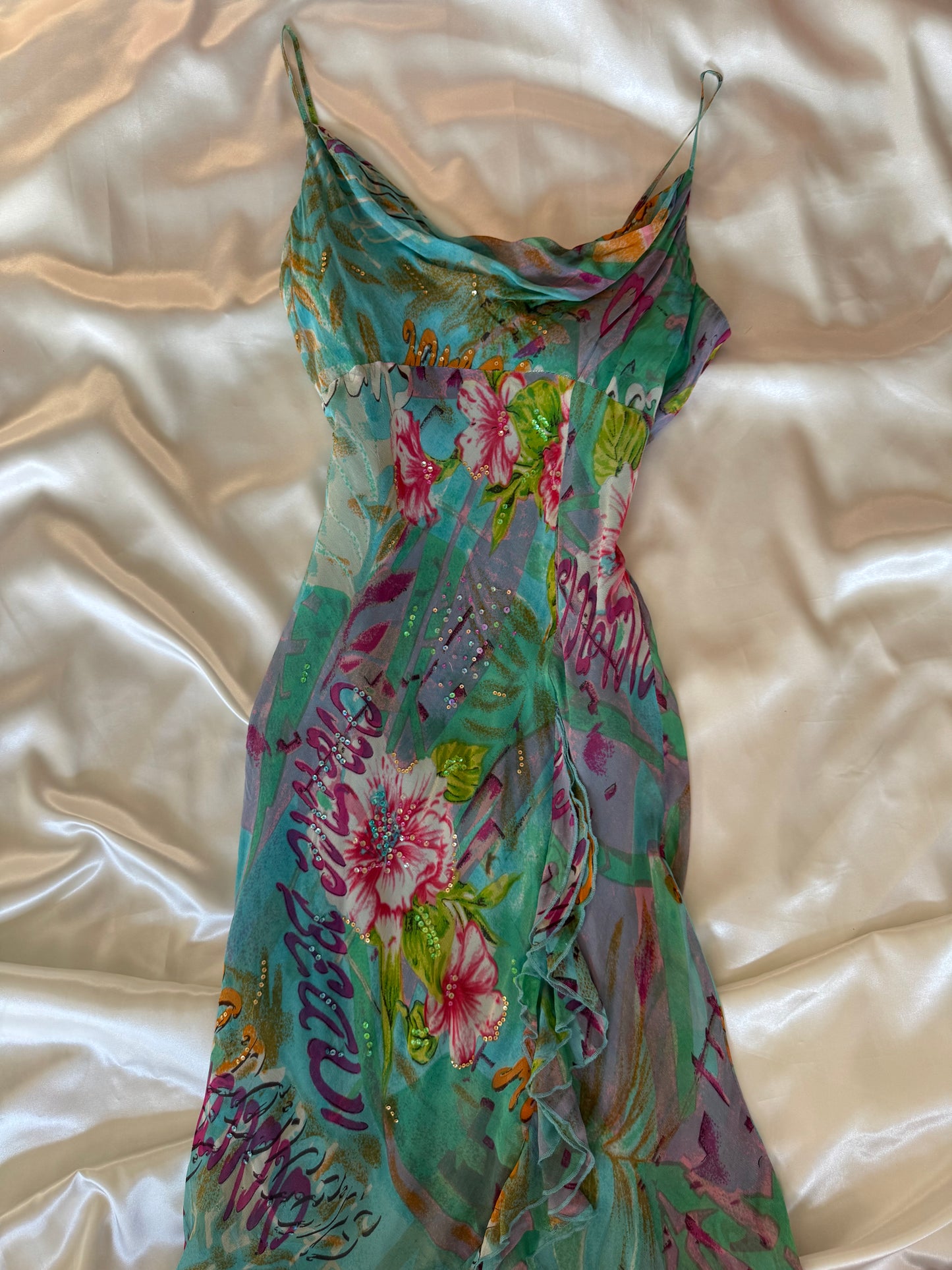 Stunning Beaded Vintage Blue Flower Dress
