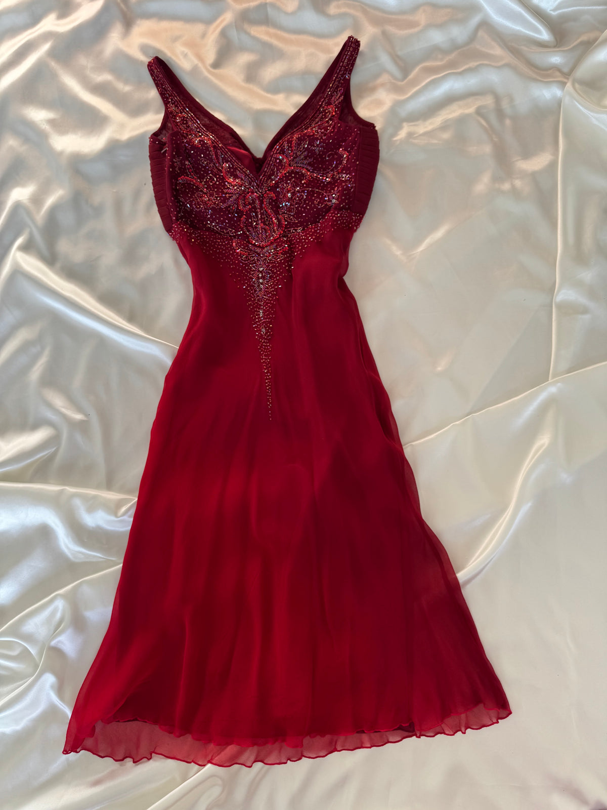 Red Beaded Silk Vintage Dress