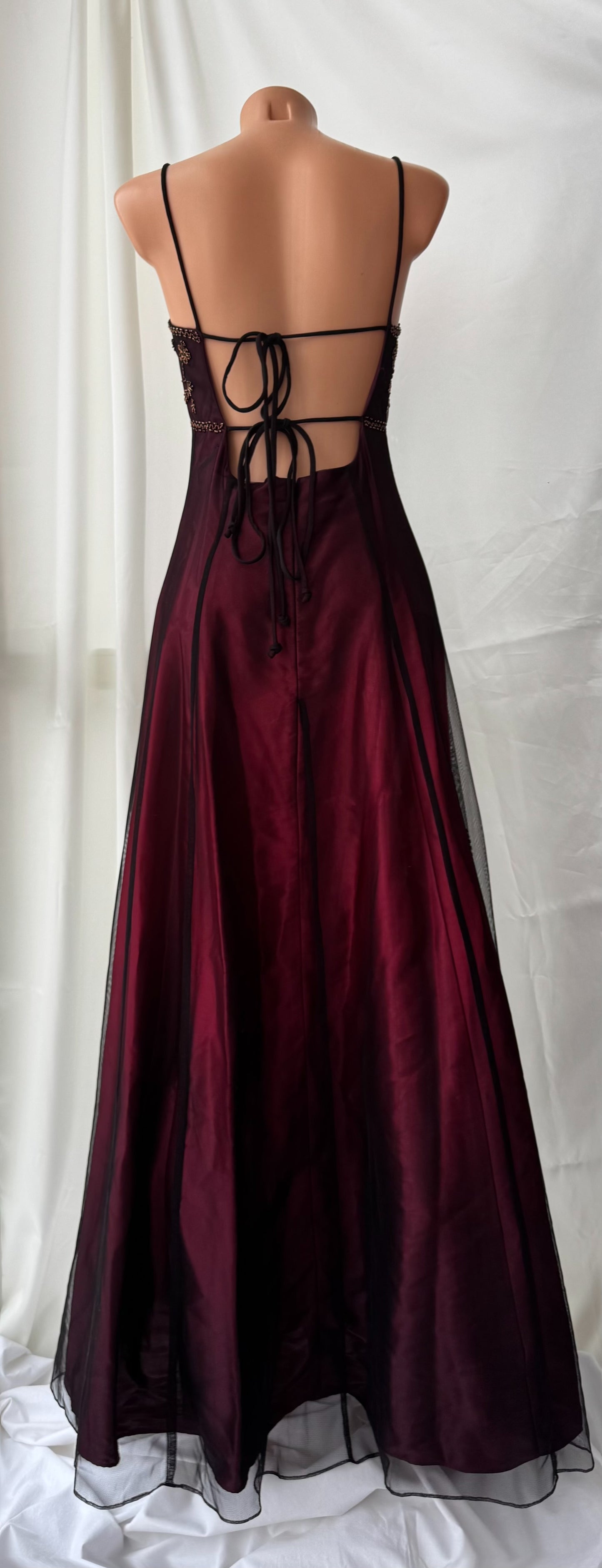 Gorgeous Red & Black Tulle Beaded Gothic Vintage Gown