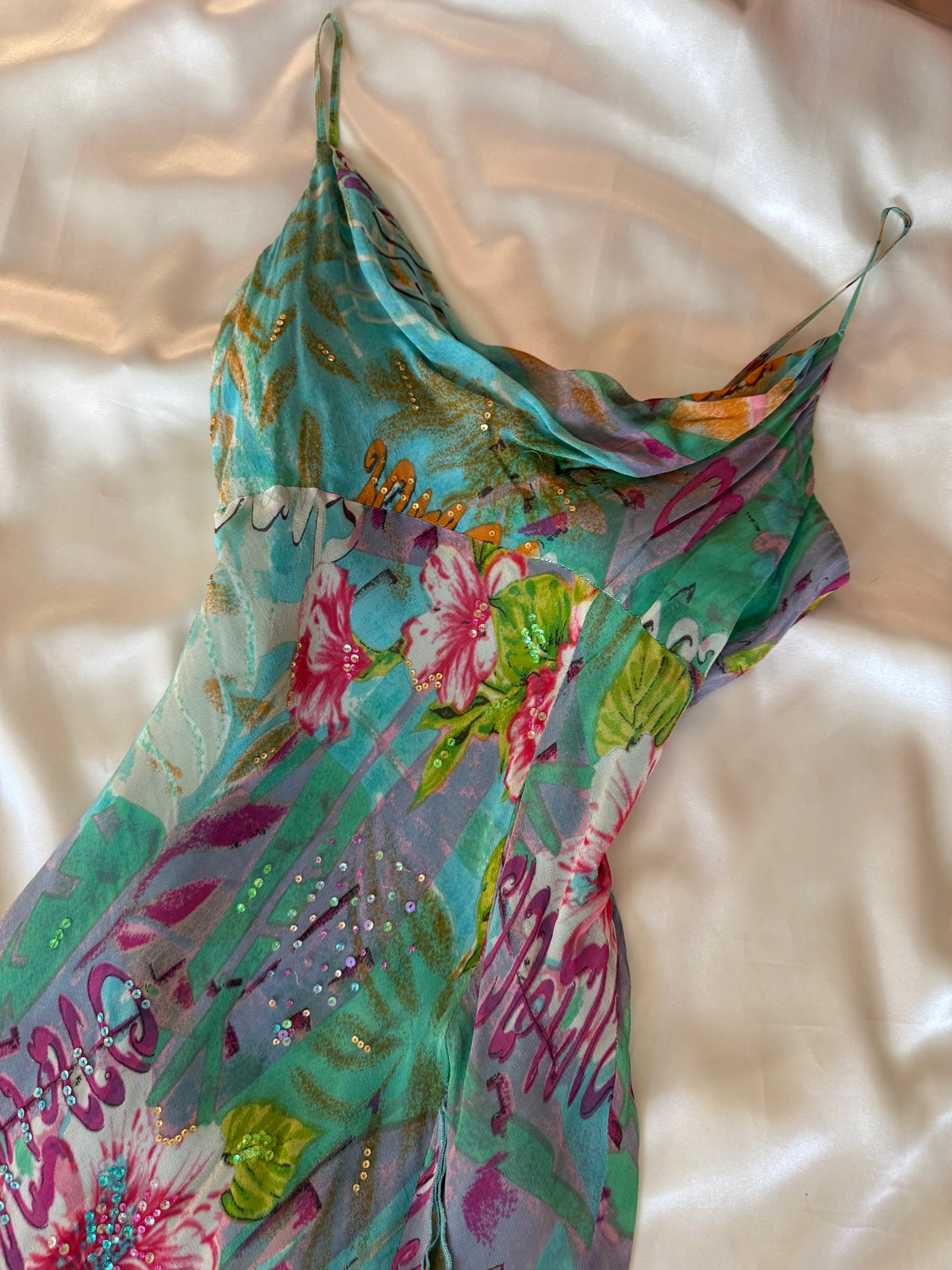 Stunning Beaded Vintage Blue Flower Dress