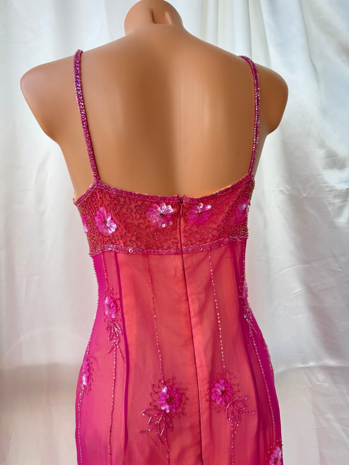 Stunning Beaded Vintage Pink Flower Silk Dress