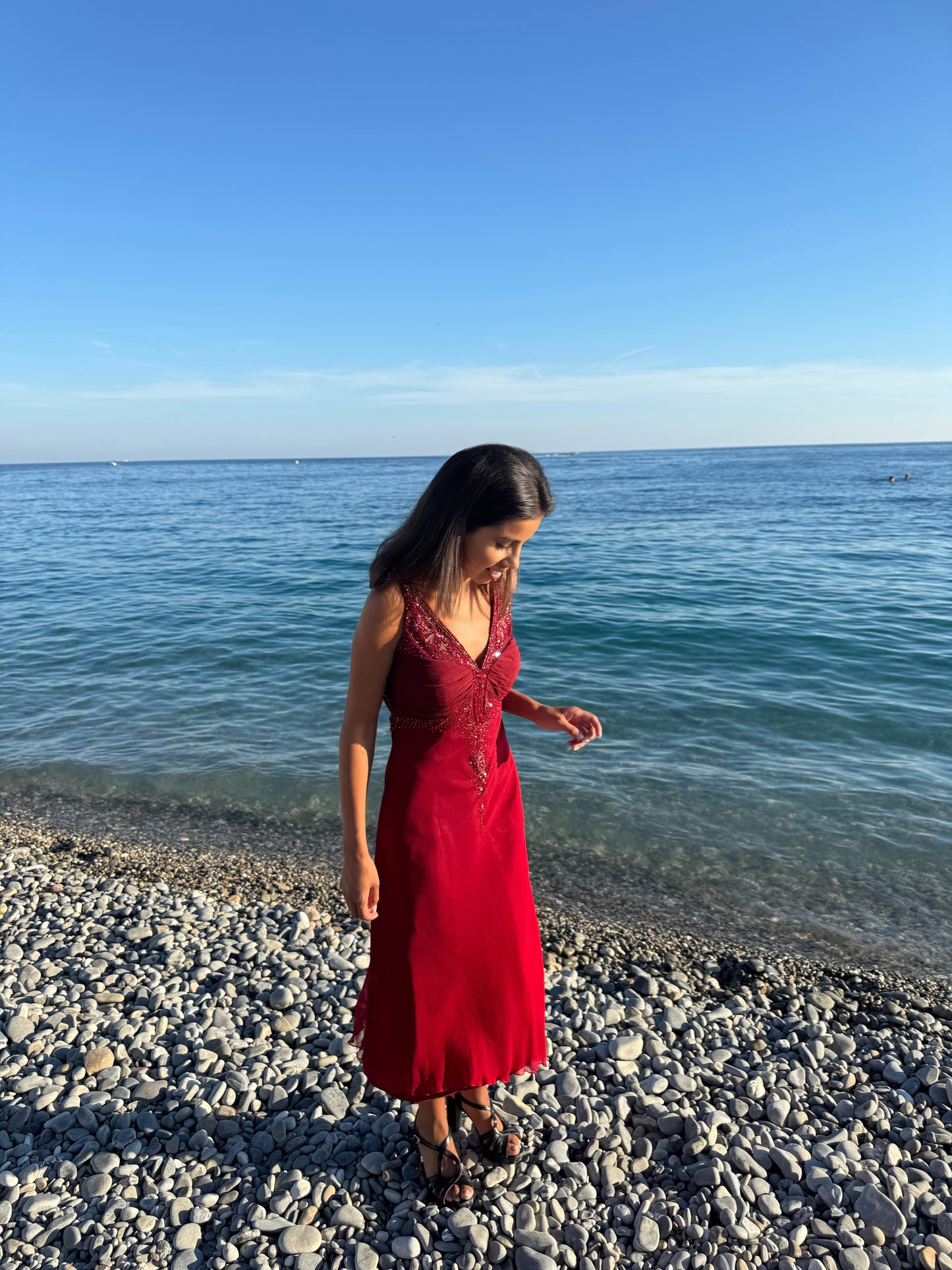 Red Beaded Silk Vintage Dress