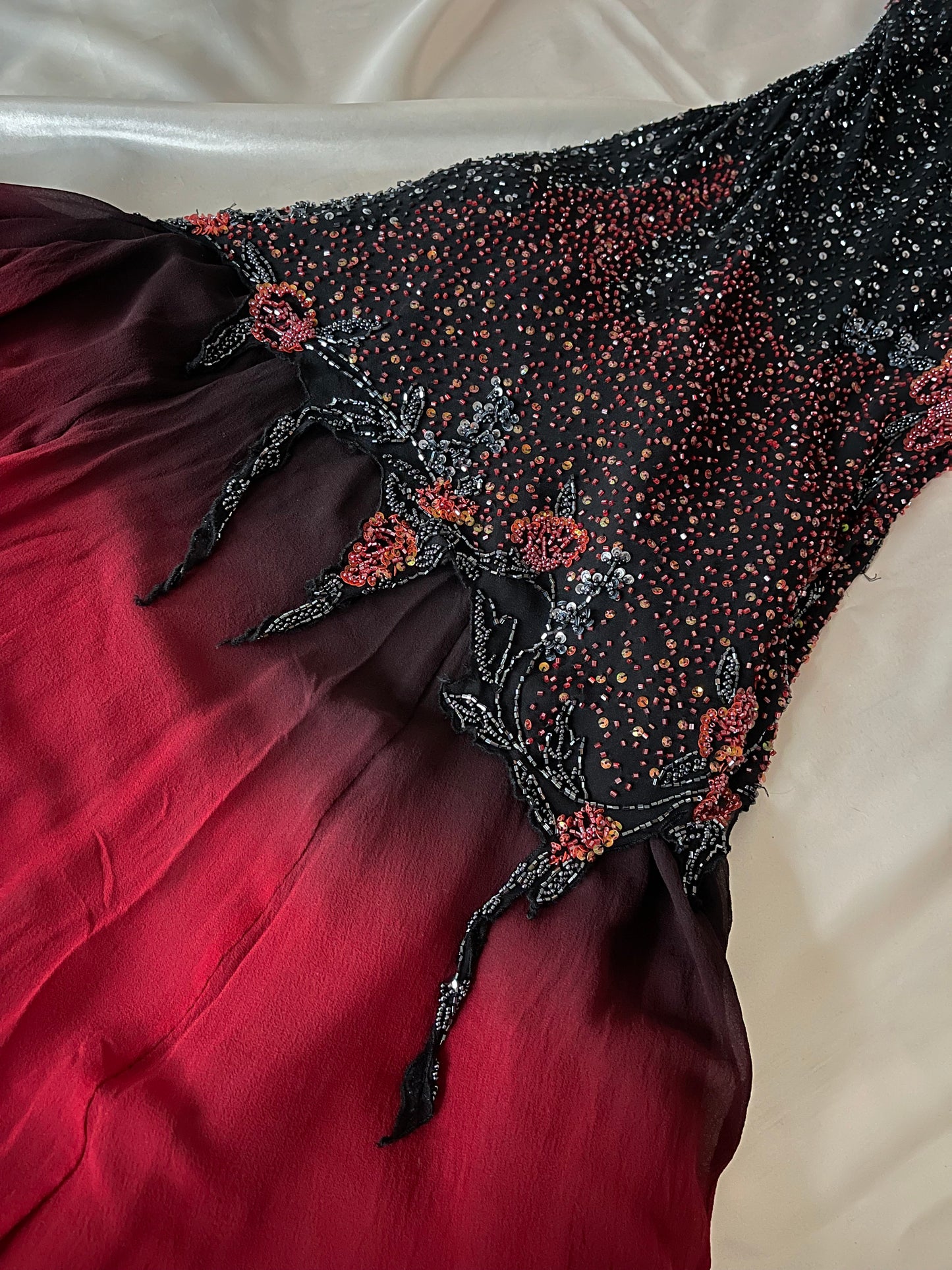 Spectacular Beaded Red & Black Mermaid Gown