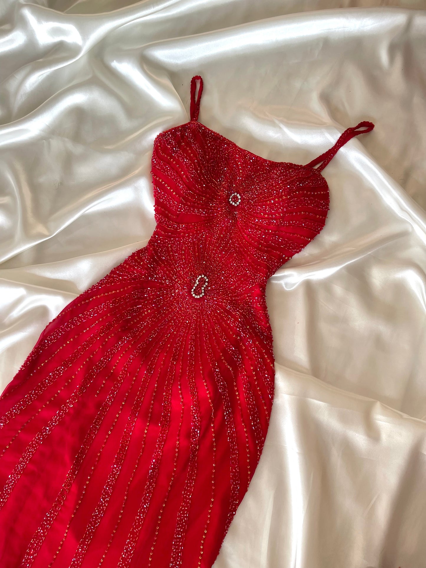 Red Beaded Cut Out Vintage Dress