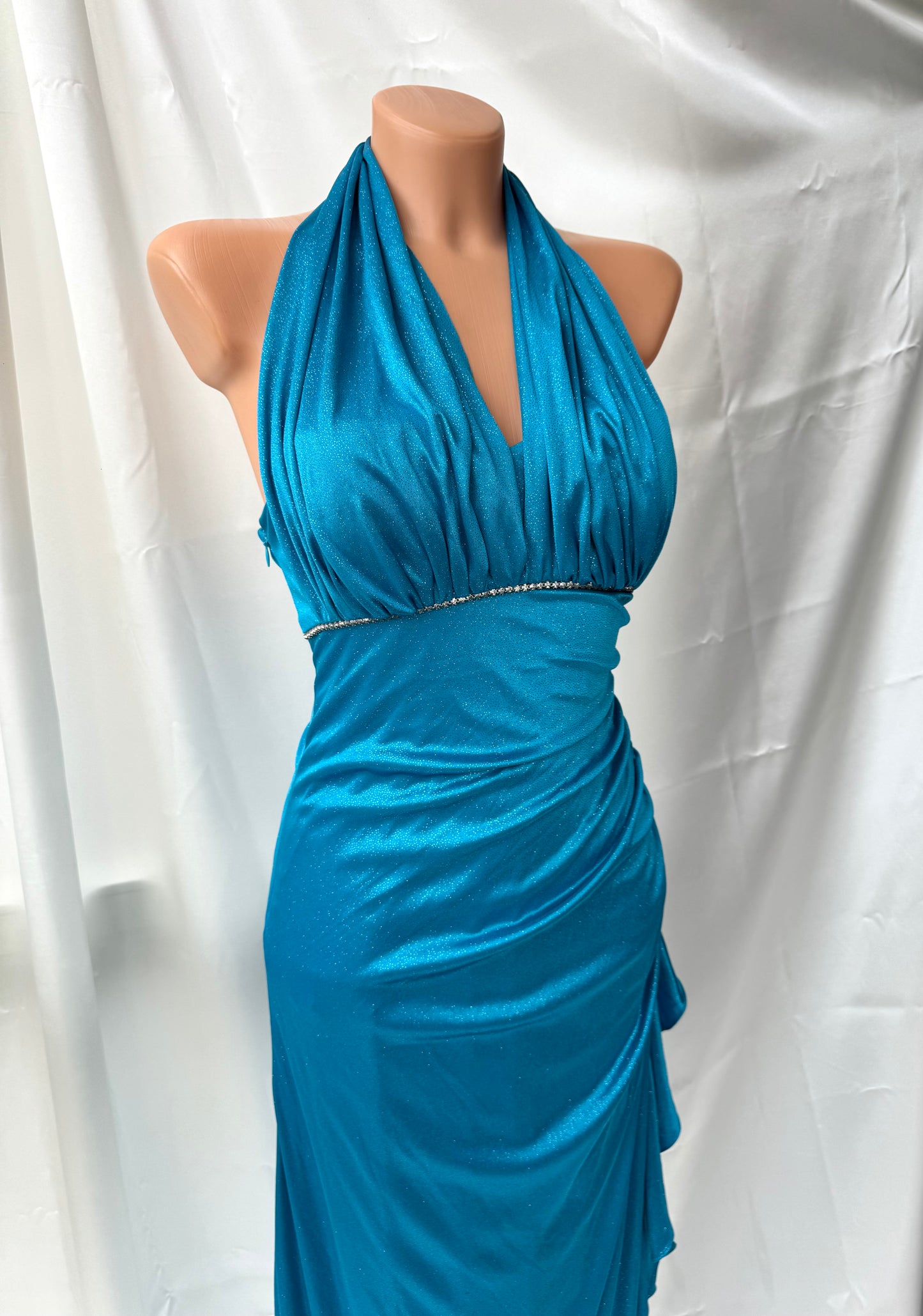Sparkly Turquoise Blue Halter Neck Vintage Dress