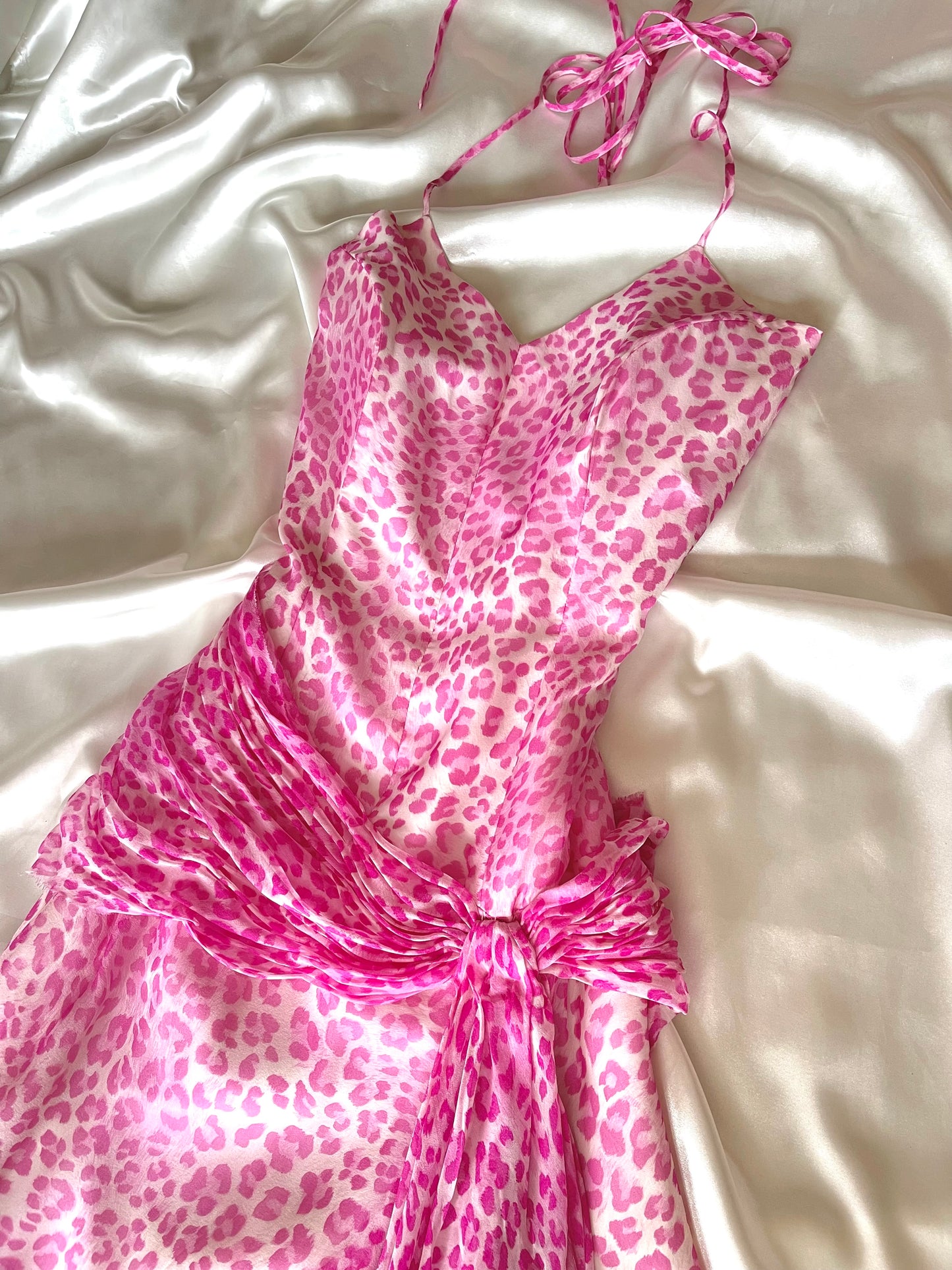 Pink Silk Vintage Leopard Panther Print Dress