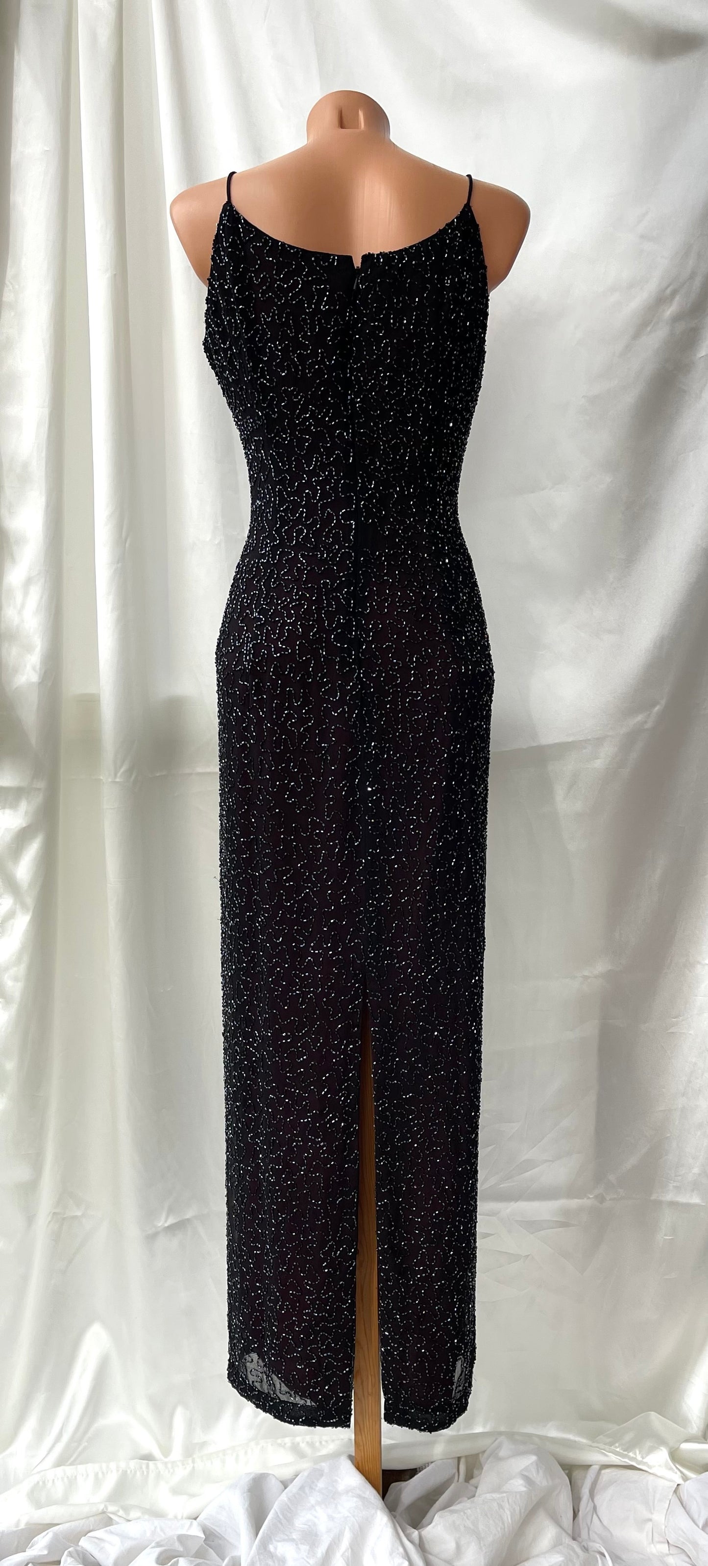 Long Burgundy Beaded Vintage Dress
