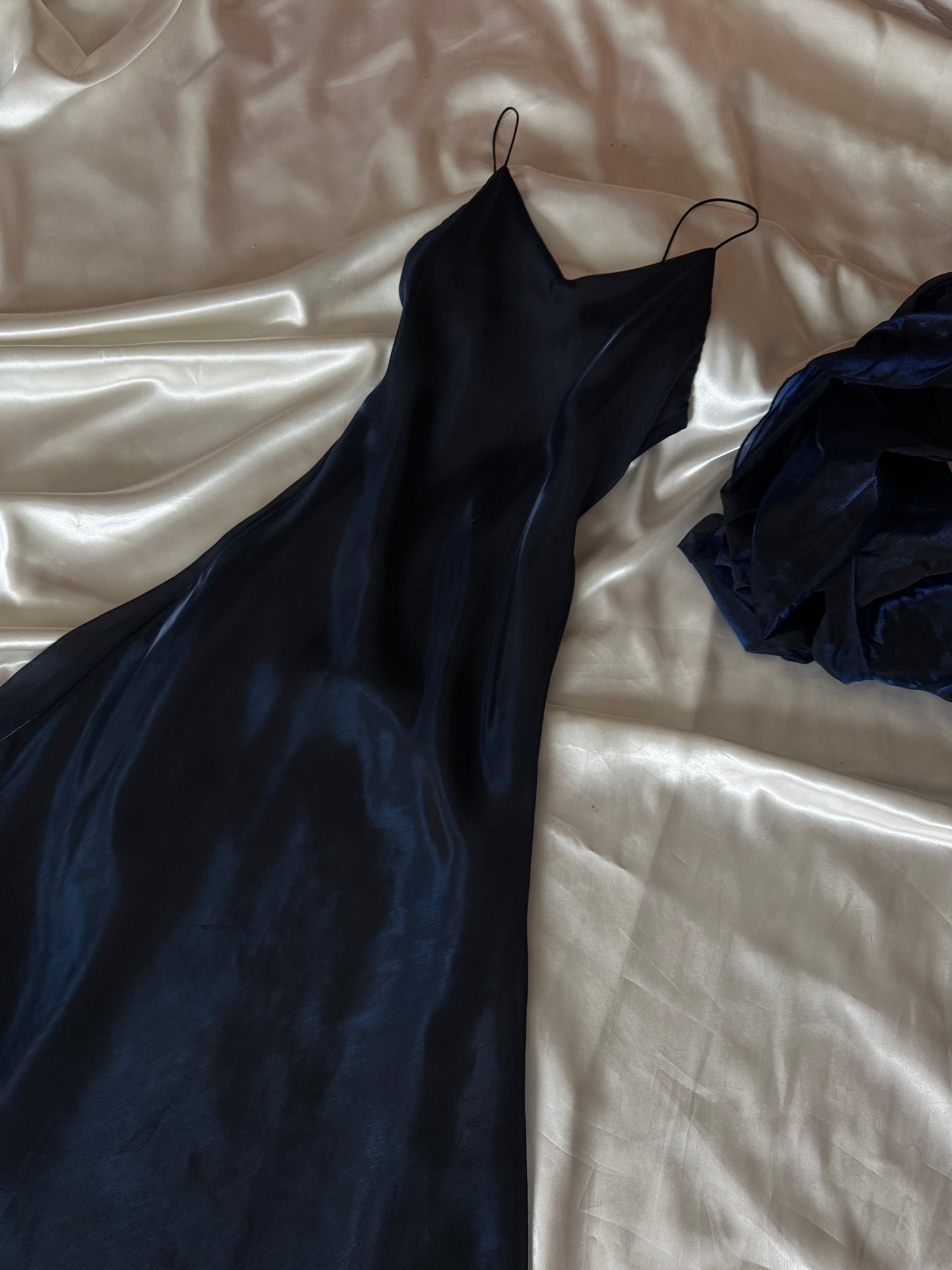 Dark Blue Vampy Long Vintage Satin Gown