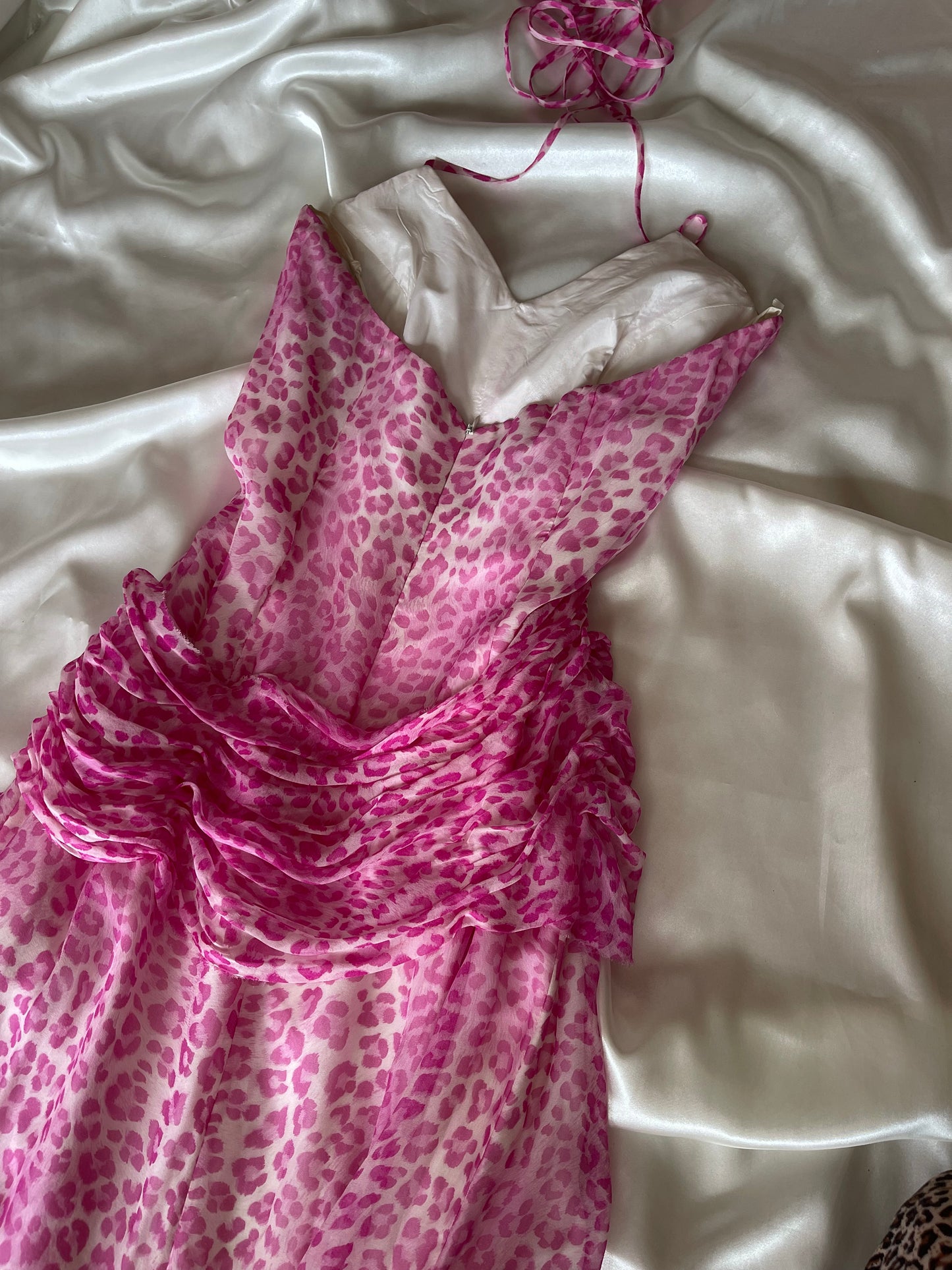 Pink Silk Vintage Leopard Panther Print Dress