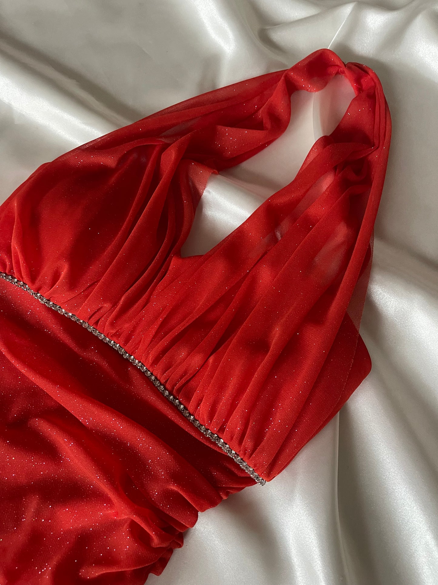 Sparkly Blood Orange Halter Neck Vintage Dress