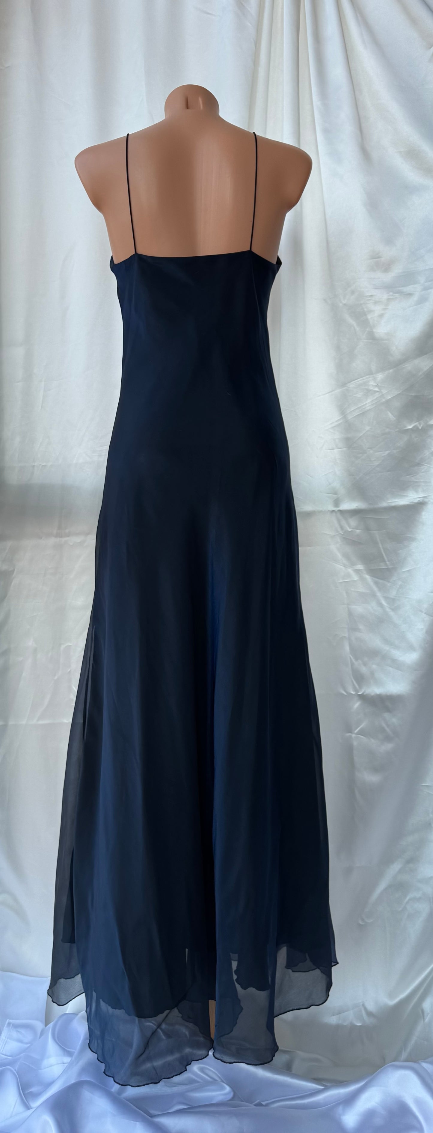 Dark Blue Vampy Long Vintage Satin Gown