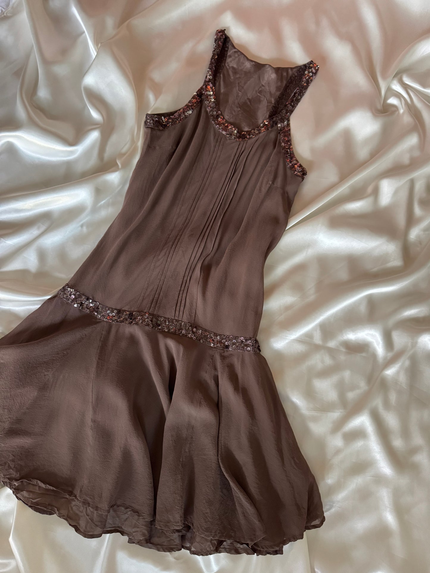 Sequin Brown Beaded Silk Dress