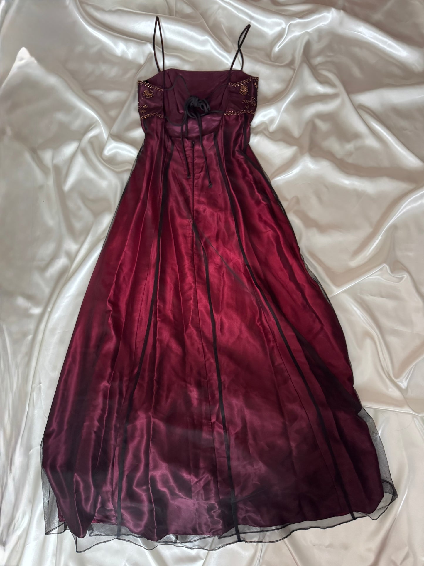 Gorgeous Red & Black Tulle Beaded Gothic Vintage Gown