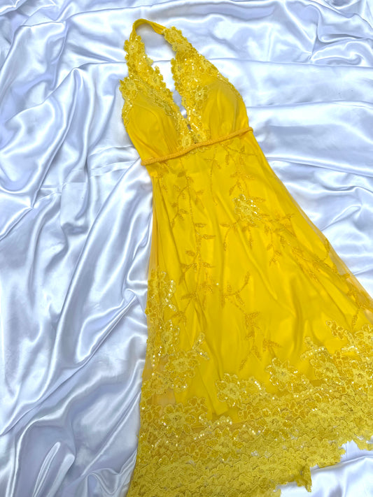 Yellow Beaded Lace Vintage Aftershock Summer Dress