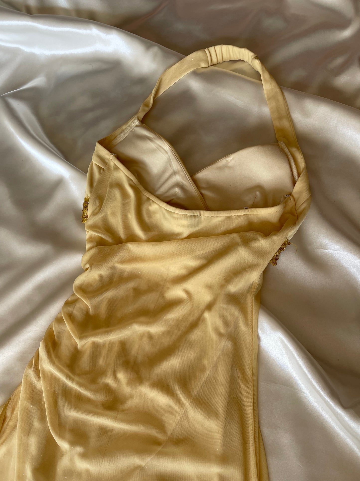 Sparkly Butter Yellow Halter Neck Vintage Dress
