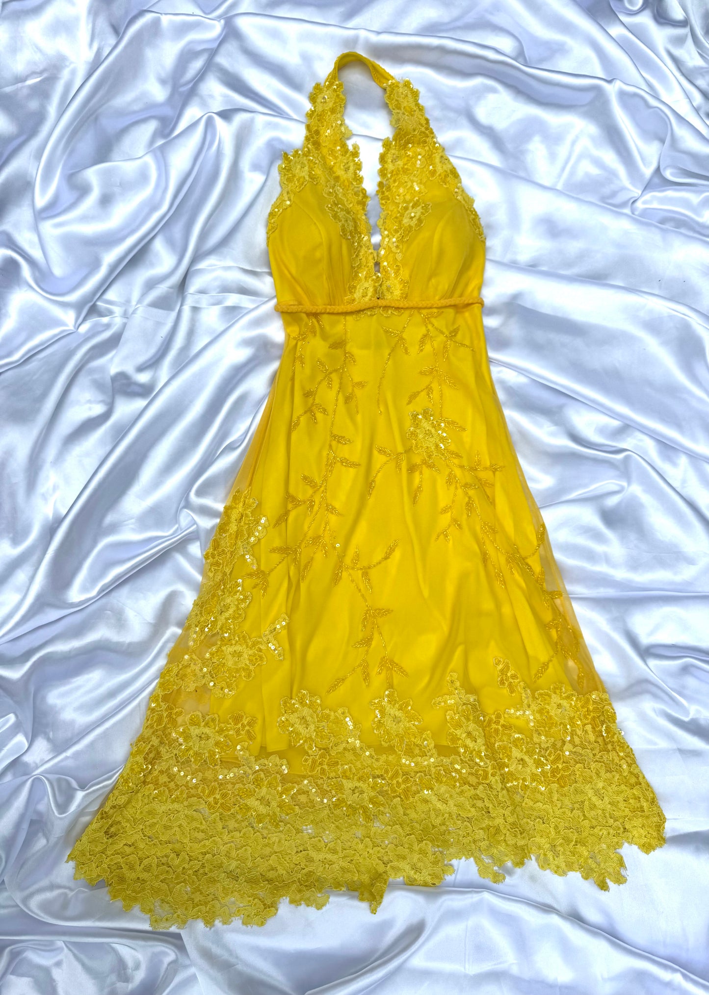 Yellow Beaded Lace Vintage Aftershock Summer Dress