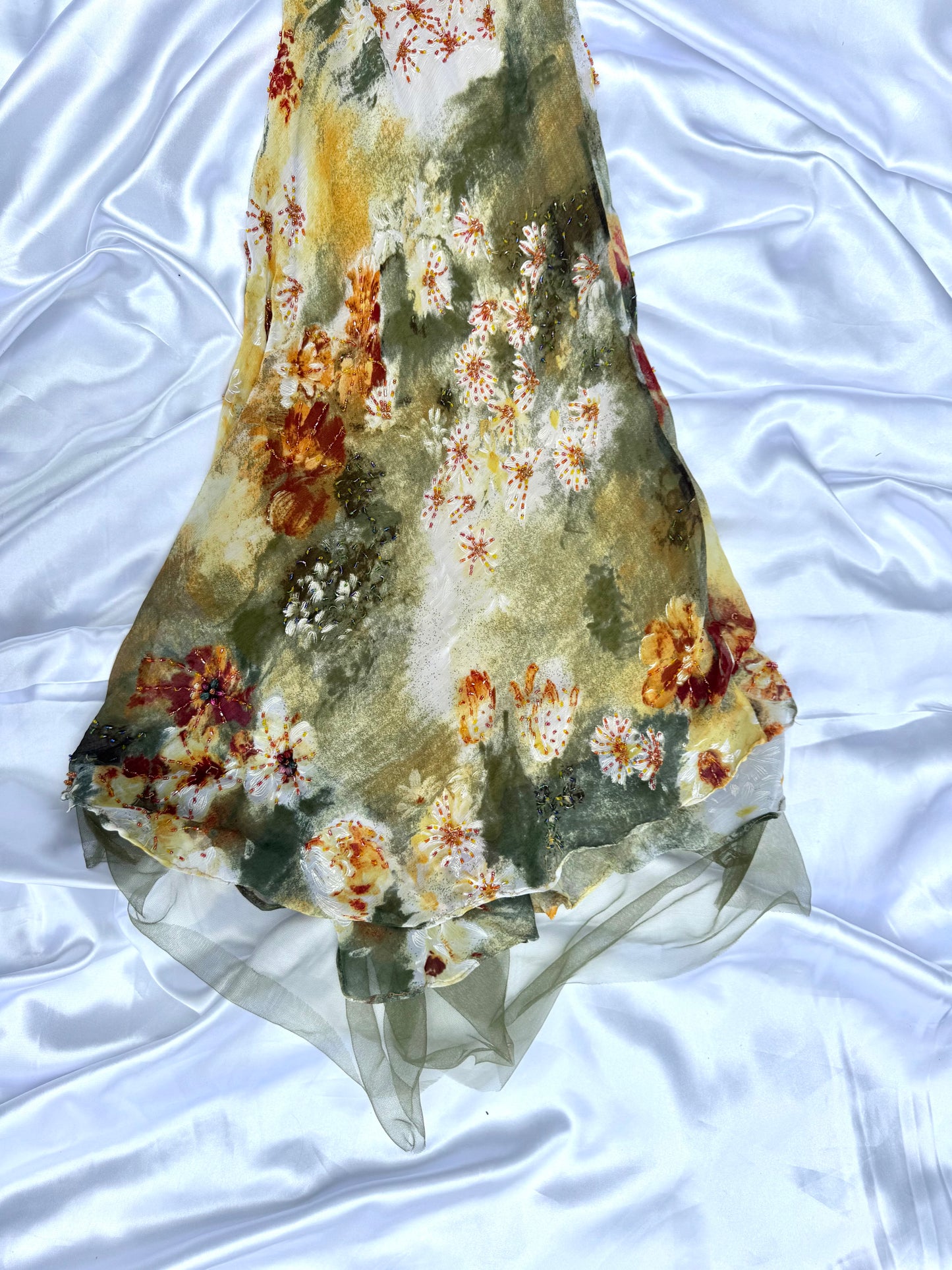 Stunning Beaded Vintage Green Flower Dress