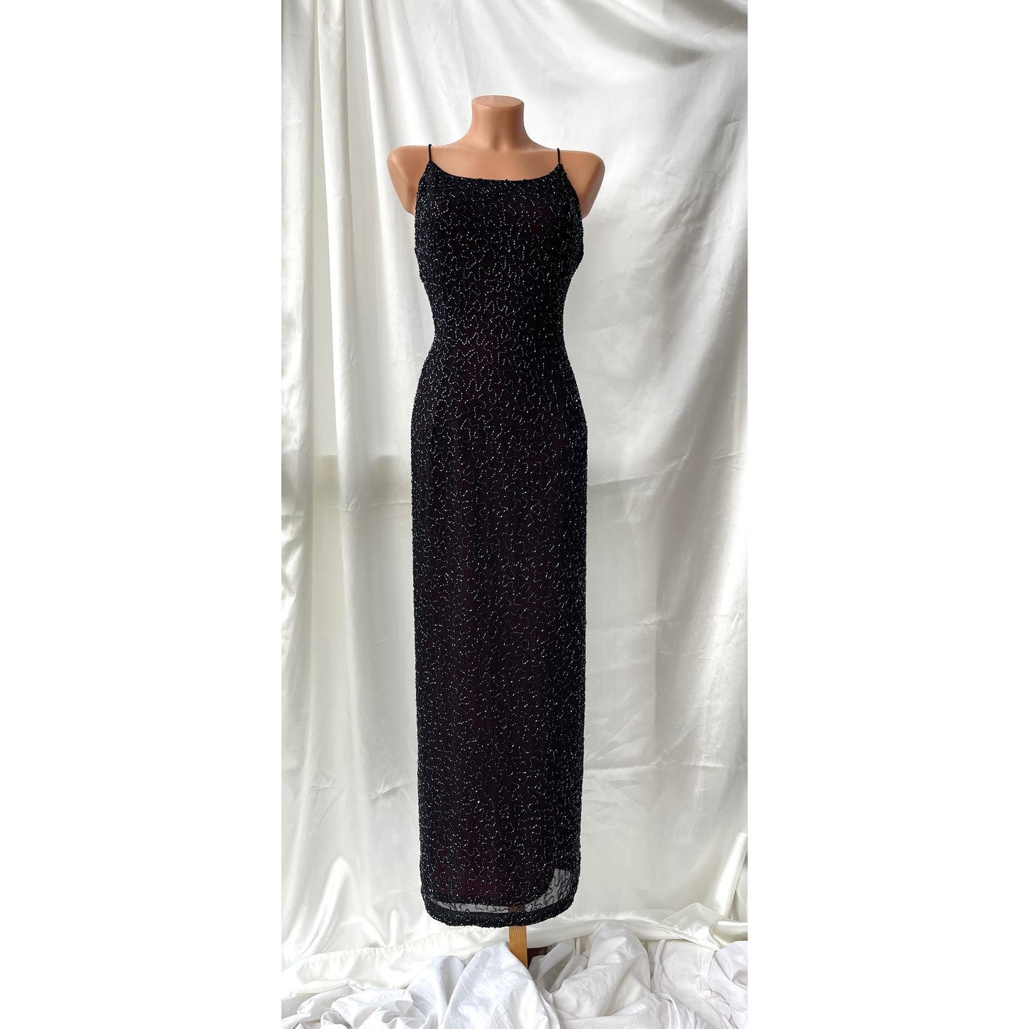 Long Burgundy Beaded Vintage Dress