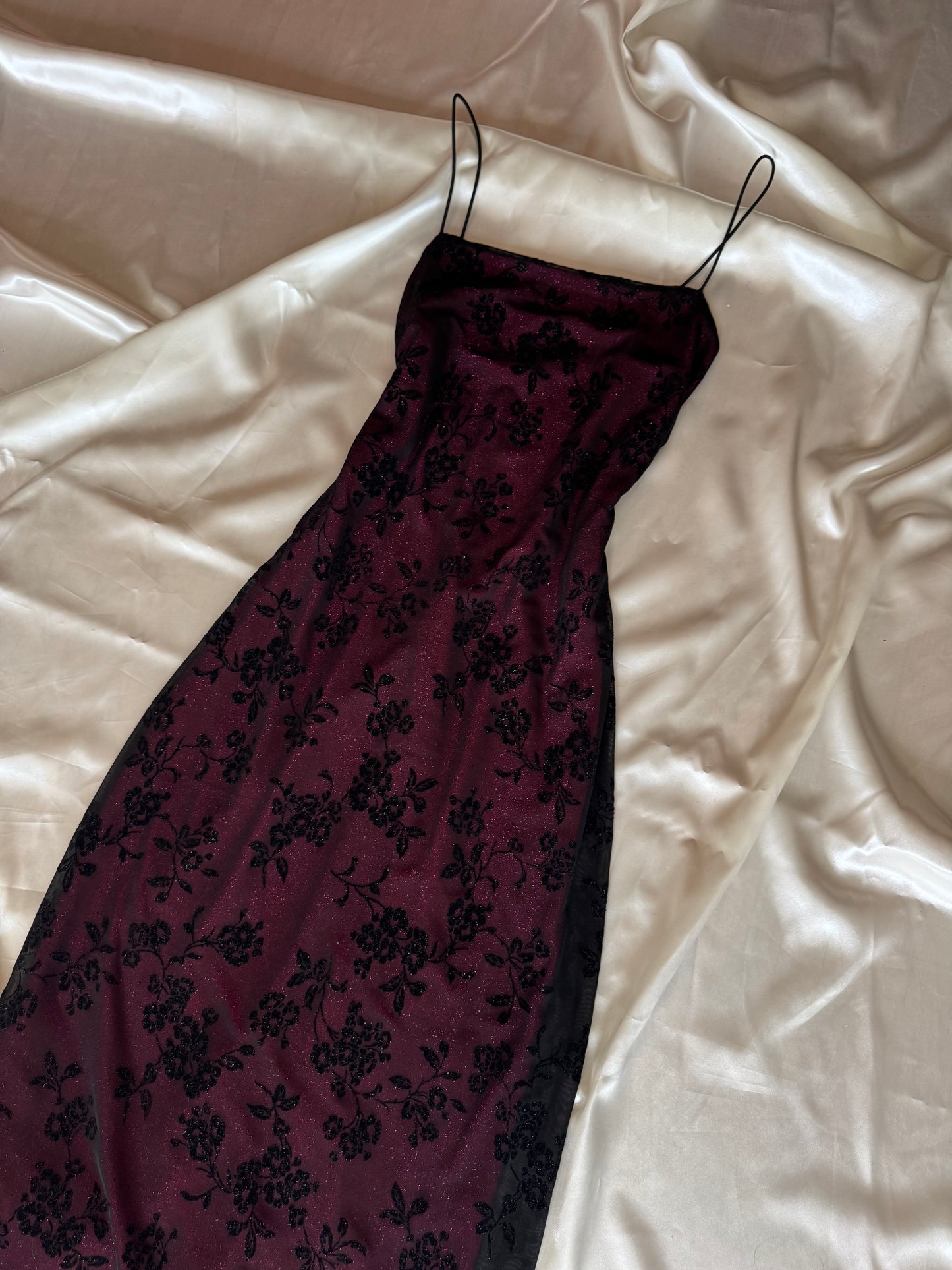 Black & Fuschia Floral Sparkly Gothic Vintage Dress