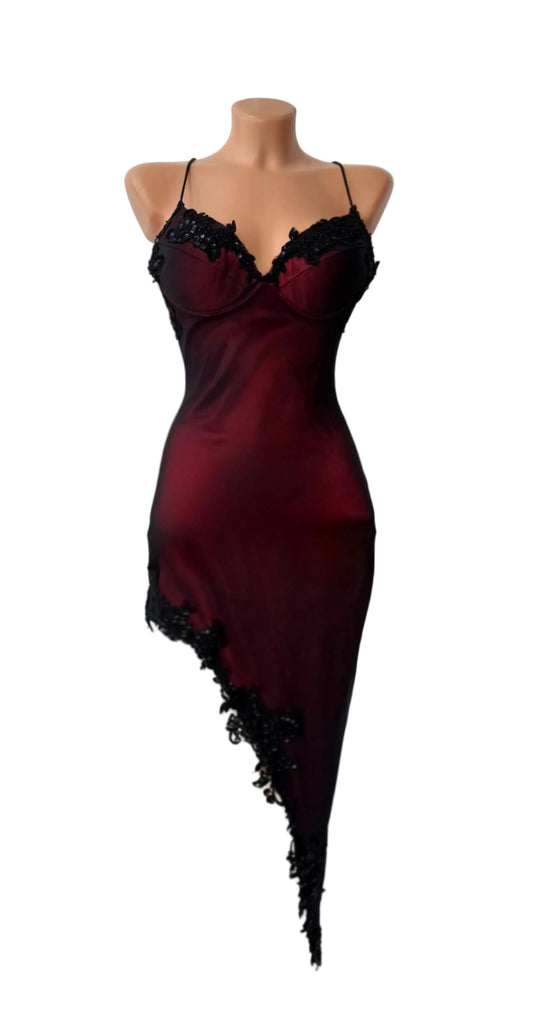 Stunning Red & Black Scarlet Lace Corset Tie Vintage Dress