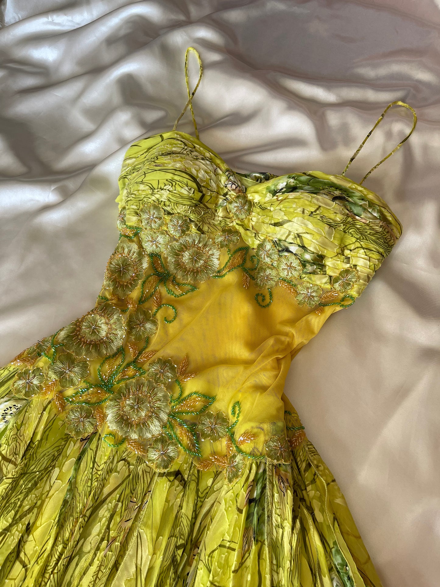 Spectacular Green Beaded Floral Dress