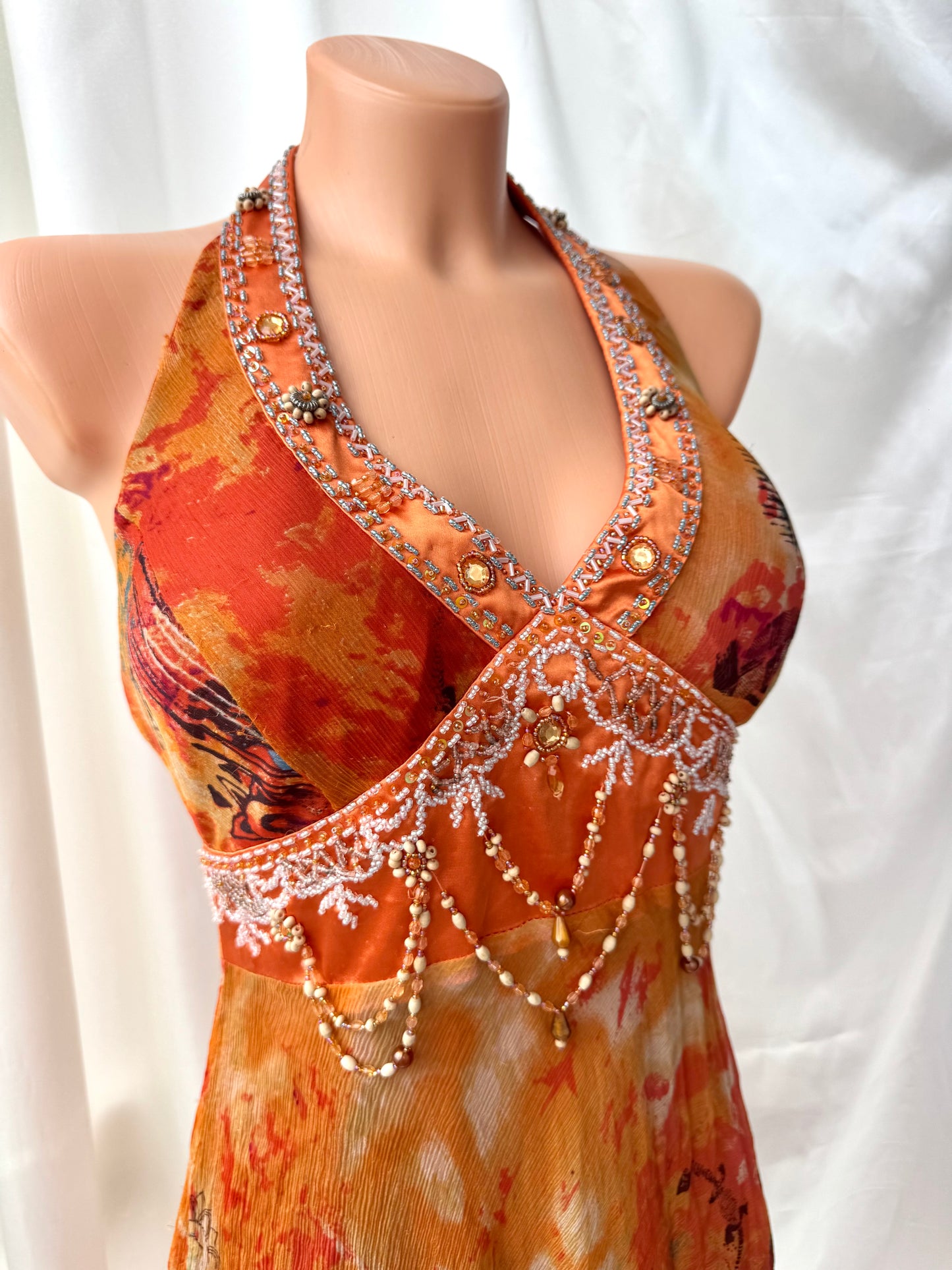 Orange Silk Beaded Vintage Dress