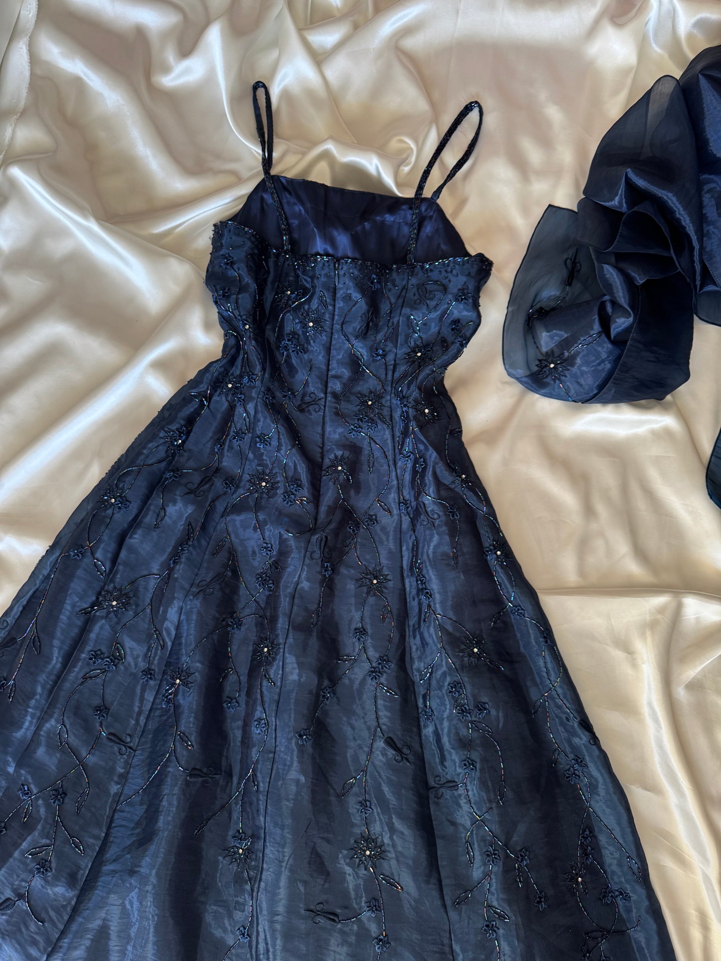 Gorgeous Blue Tulle Beaded Gothic Vintage Gown